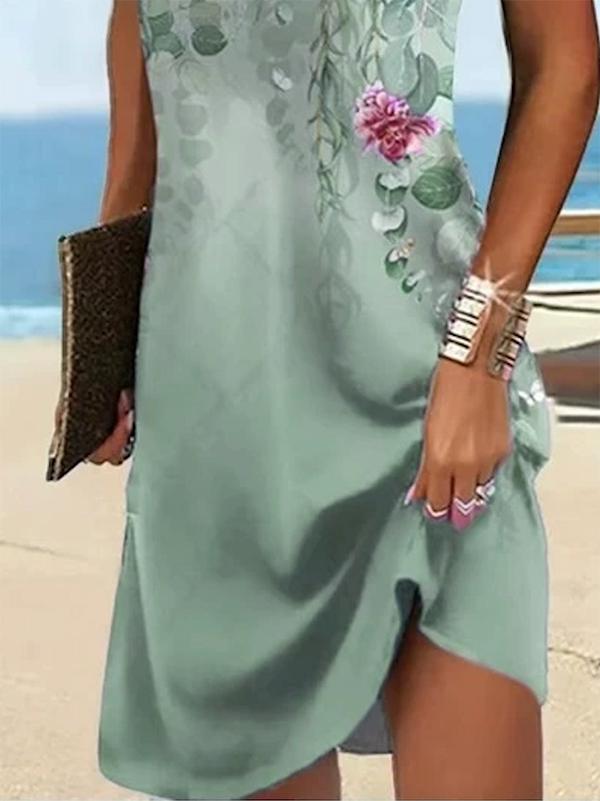 Loose Plus Size Floral Printed Split-Joint V-Neck Mini Dresses Product Image