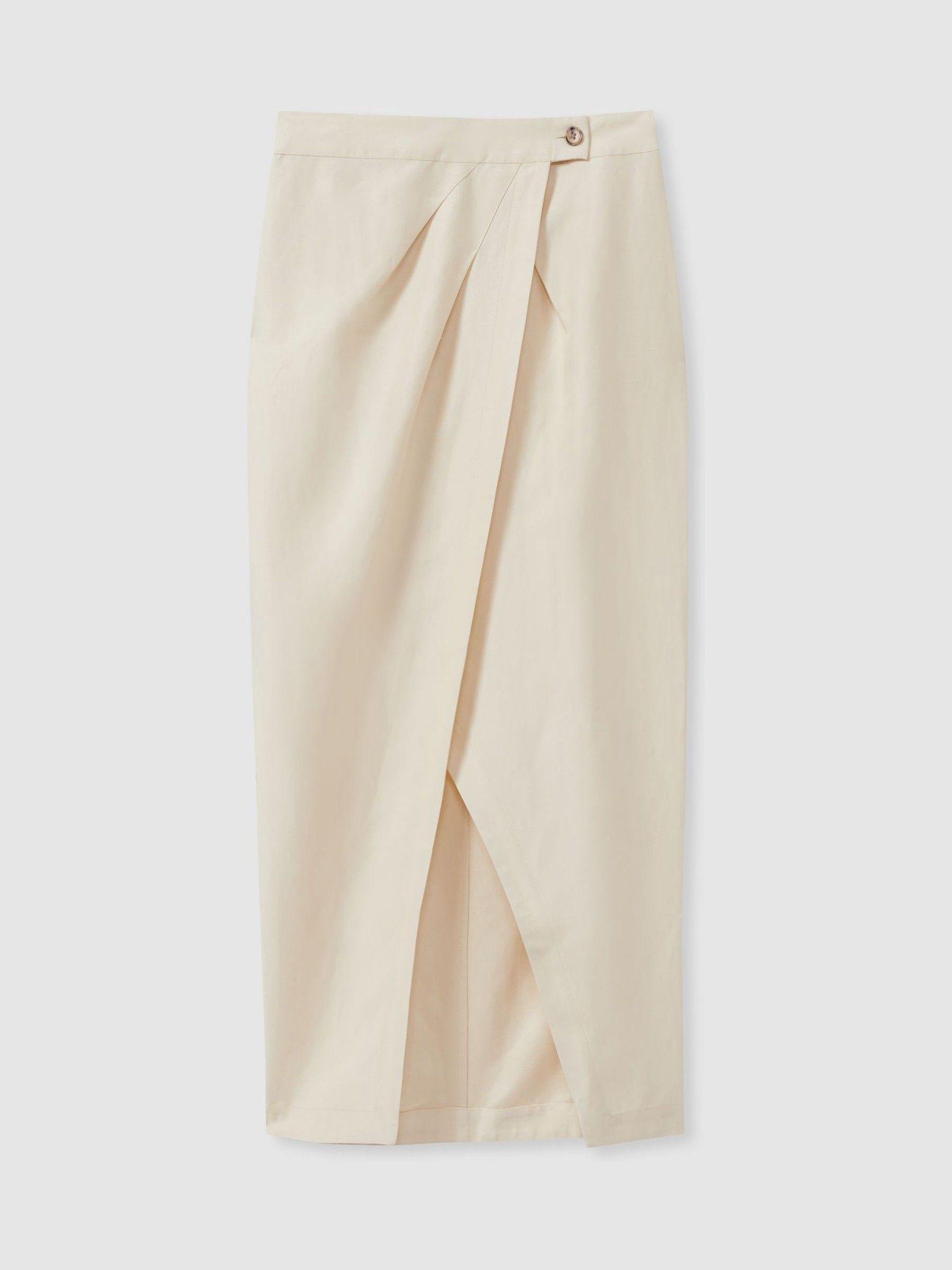 Caro Beige Wrap Front Midi Skirt with Linen Product Image