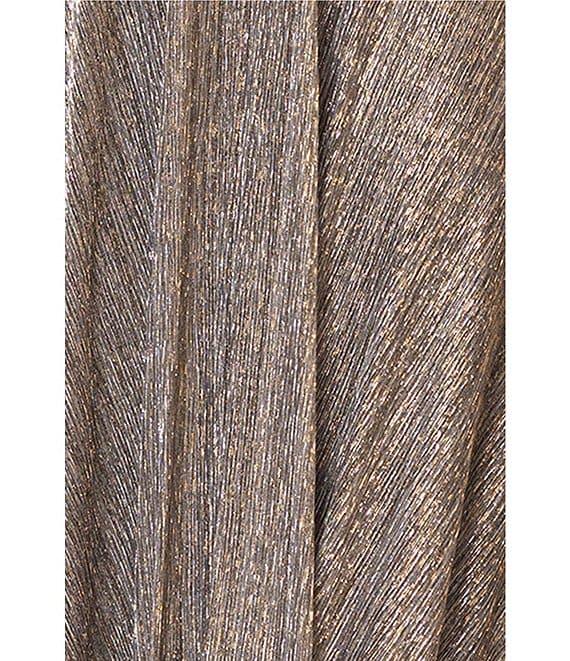 Betsy & Adam Metallic Crinkle V-Neck Long Sleeve Wrap Bodice Gown Product Image