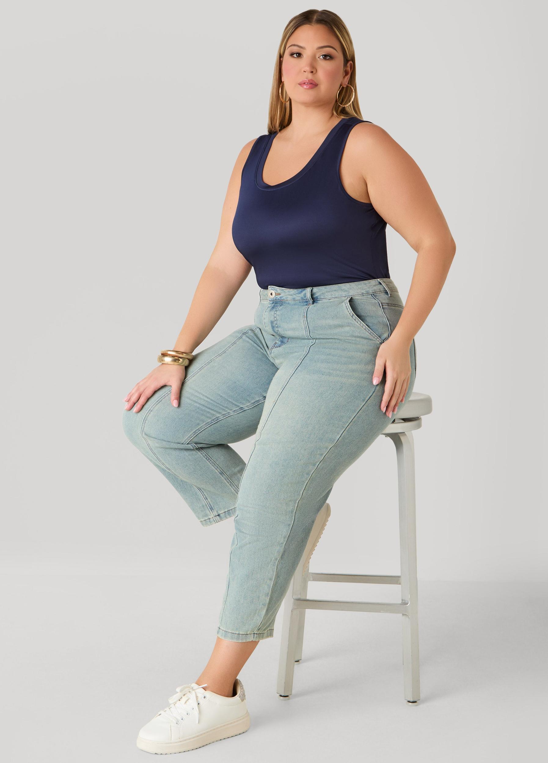 Plus Size Seam Detailed Straight Leg Jeans Ashley Stewart Product Image