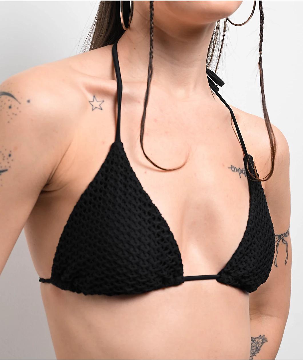 Damsel Becca Web Crochet Black Triangle Bikini Top Product Image