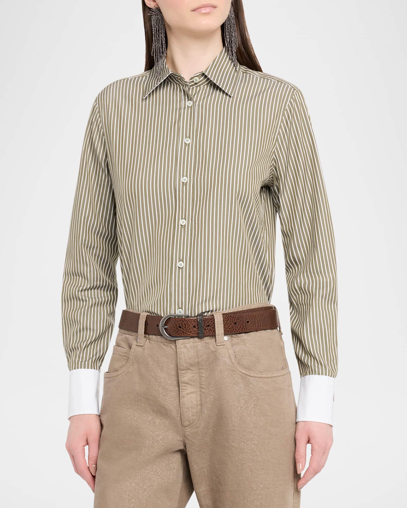 Pinstripe Cotton-Silk Button-Front Blouse Product Image