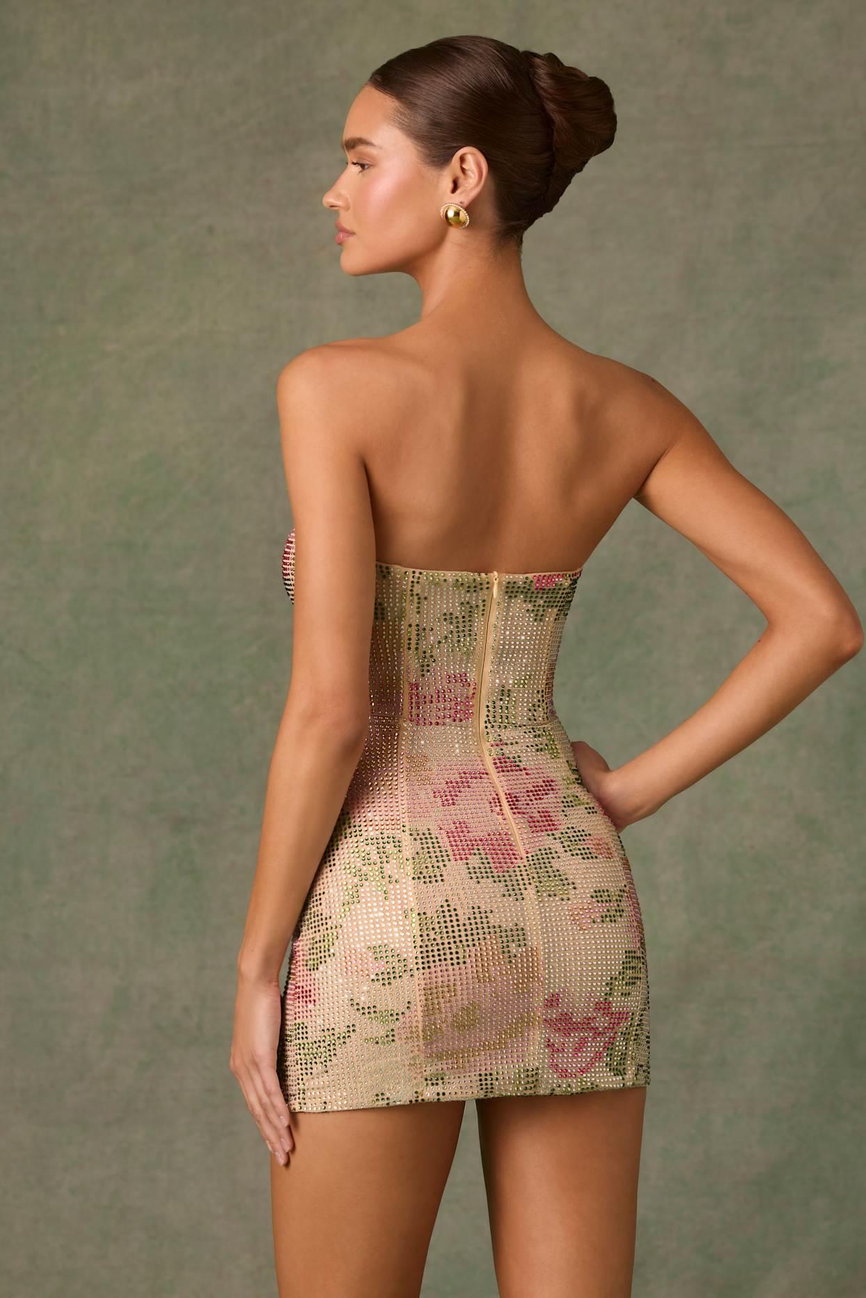 Embellished Sweetheart-Neck A-Line Mini Dress in Rose Hotfix Product Image