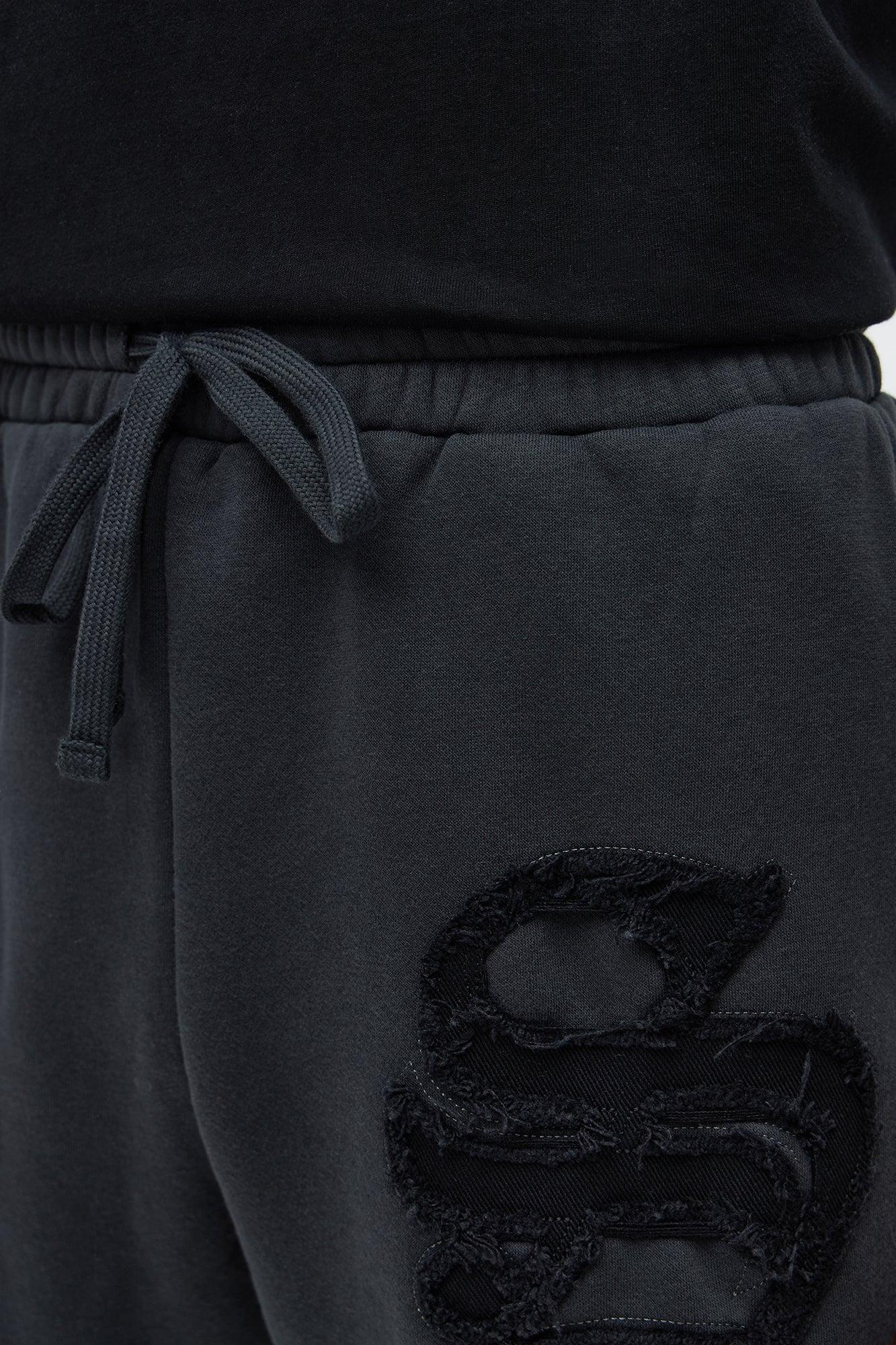 Tyson Relaxed Frayed Patch Sweatshorts - Charcoal Male Product Image