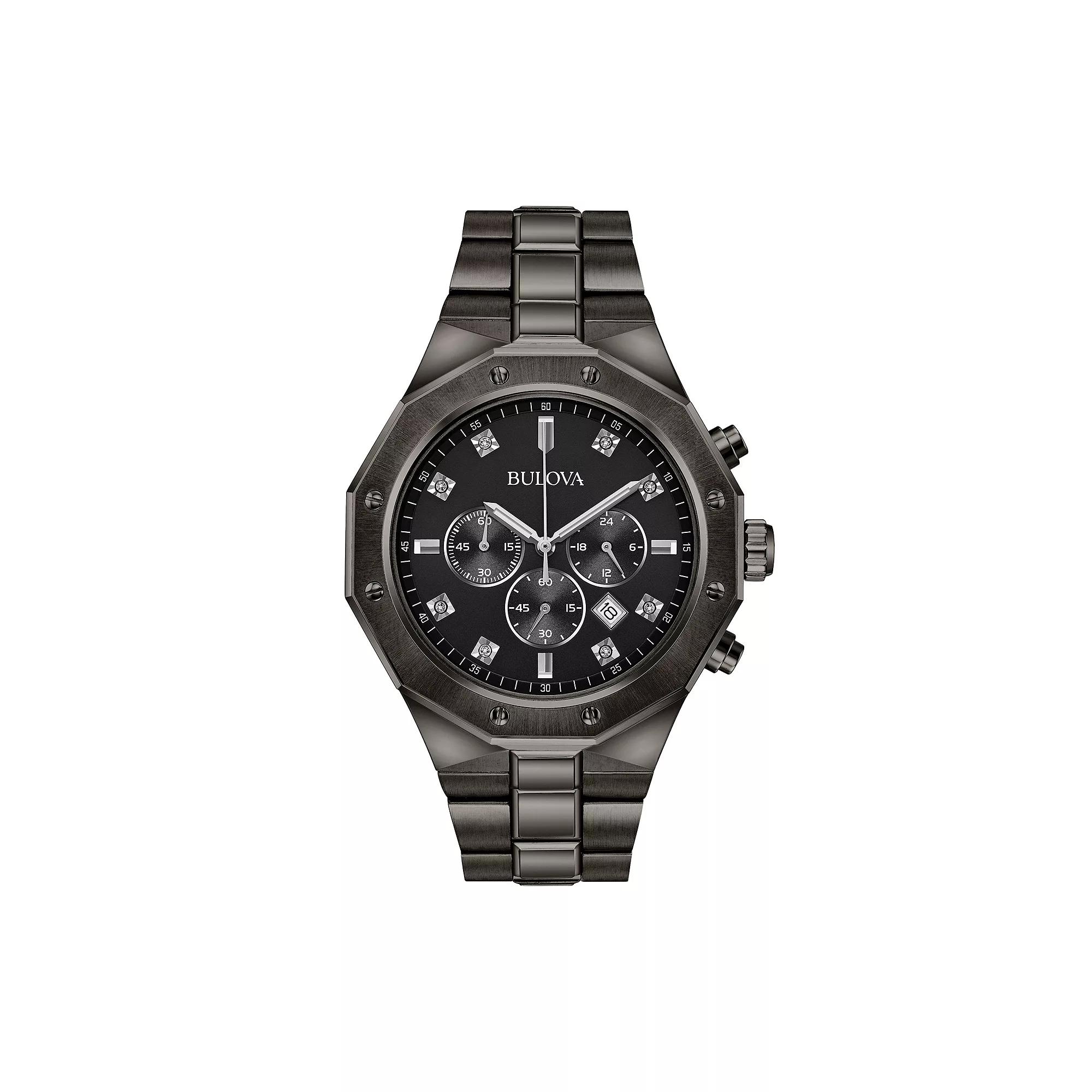 Bulova Mens Diamond Ion-Plated Stainless Steel Chronograph Watch - 98D142, Gray Product Image