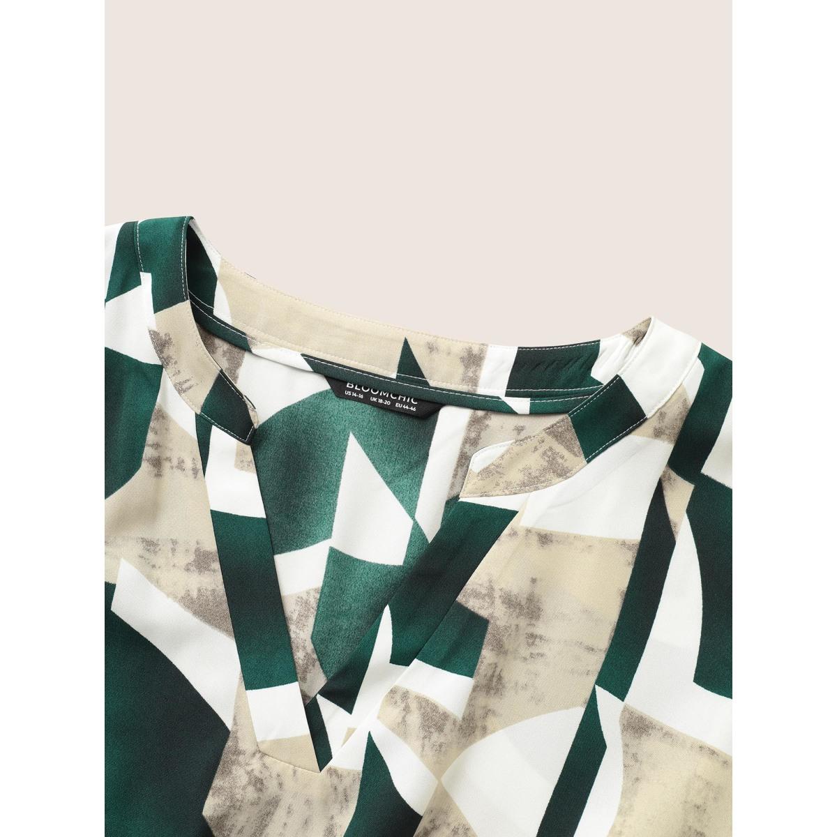 Plus Size Geometric Pocket Flat Collar With V Notch Dress DarkGreen Women At the Office Belted Flat collar with V-notch Short sleeve Curvy Midi Dress BloomChic 22-24/3X Product Image