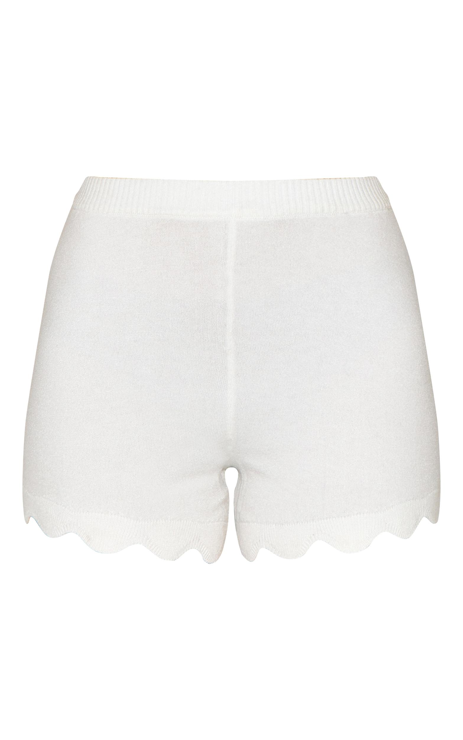 White Soft Knit Scallop Hem Mini Short Product Image
