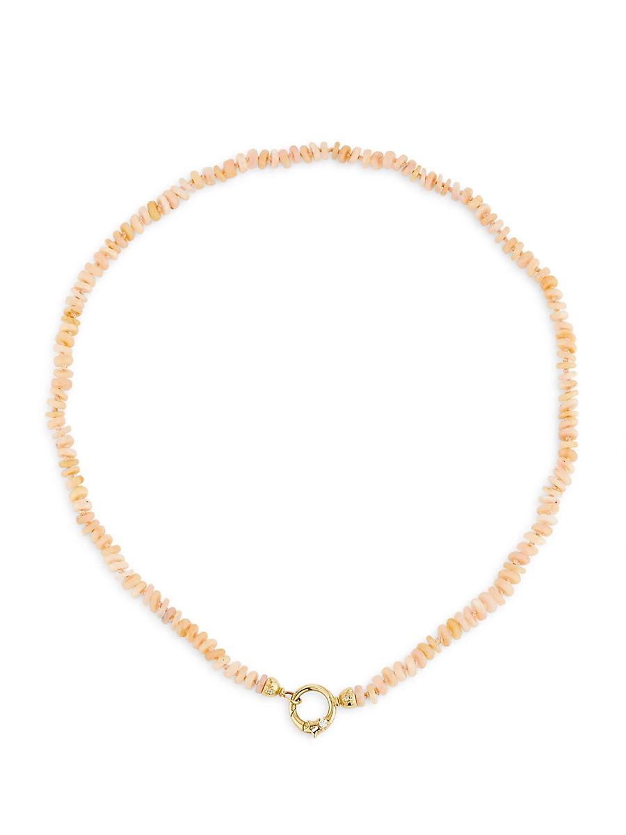 Womens Shooting Star 10K Yellow Gold, Pink Opal & TCW Diamond Necklace Product Image
