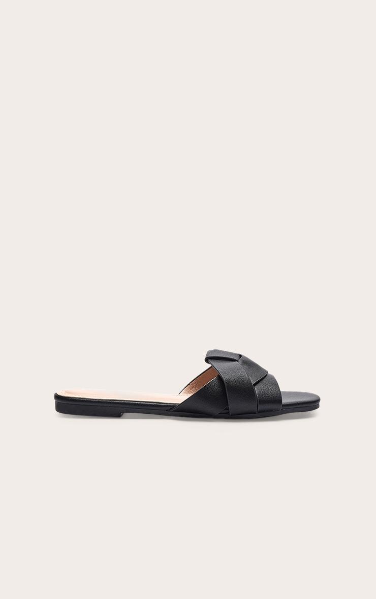 Black Faux Leather Round Toe Cross Over Sandal Product Image