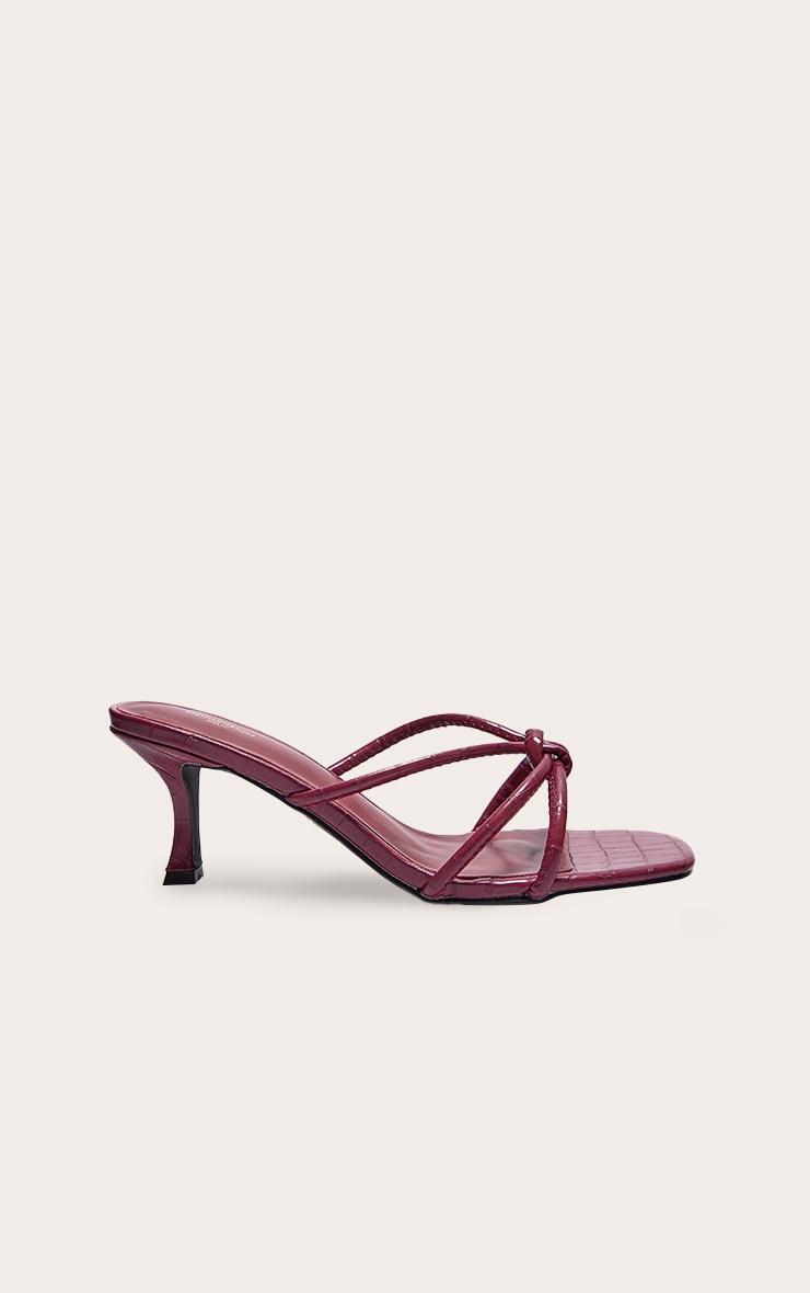 Burgundy Wide Fit Croc Pu Square Toe Knotted Heeled Mules Product Image