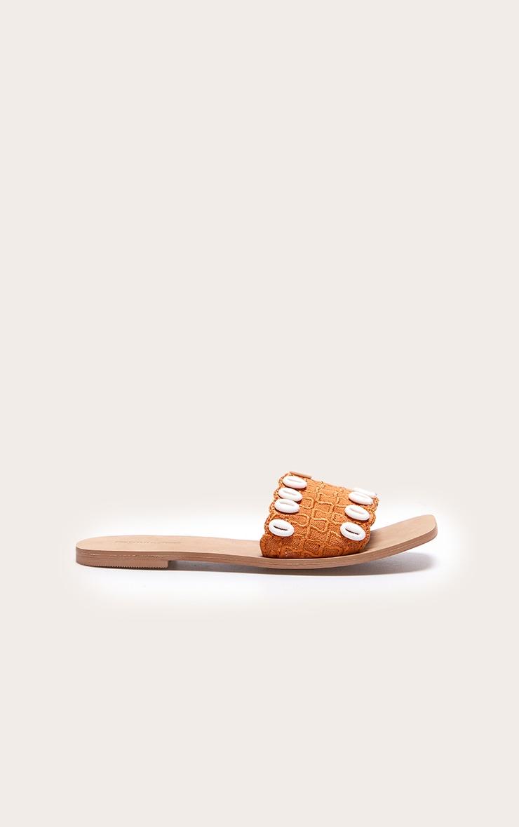 Orange Round Toe Stitch Detail Shell Strap Mule Sandals Product Image