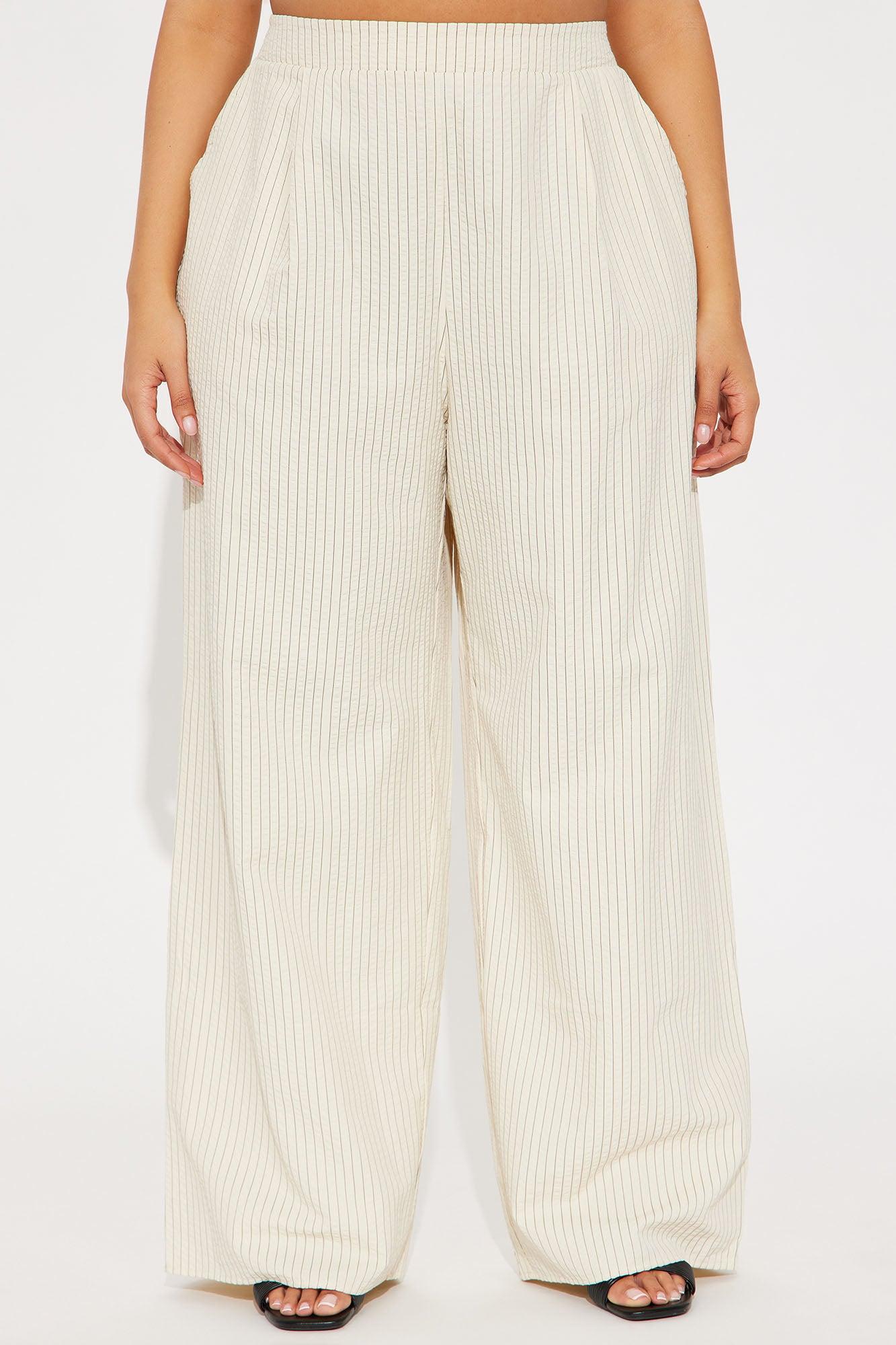 Kimmy Wide Leg Pinstripe Pants - Cream Female Product Image