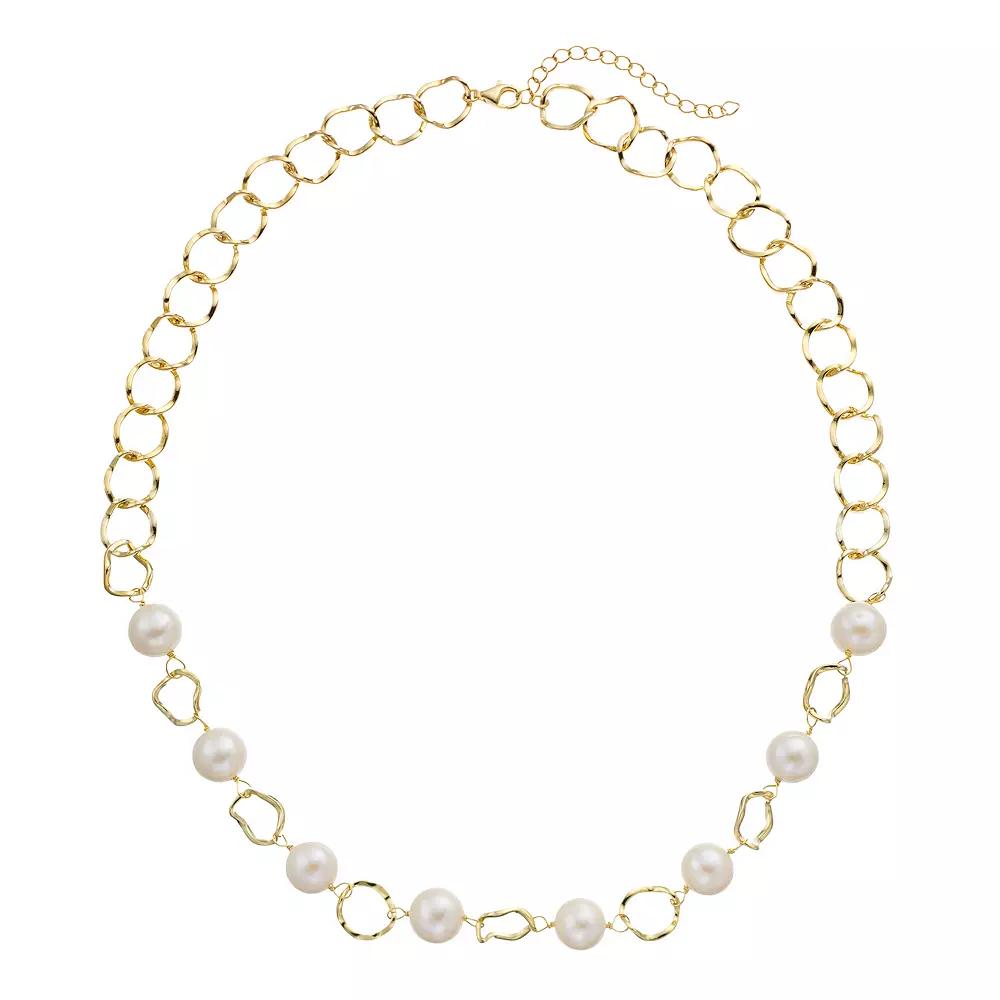 14k Gold Over Silver Cultured Freshwater Pearl Adjustable Necklace, Womens Gold Tone Product Image