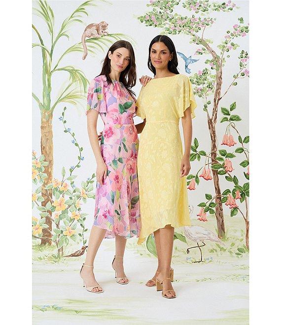 Maggy London Floral Burnout Round Neck Short Flutter Sleeve Midi Dress Product Image