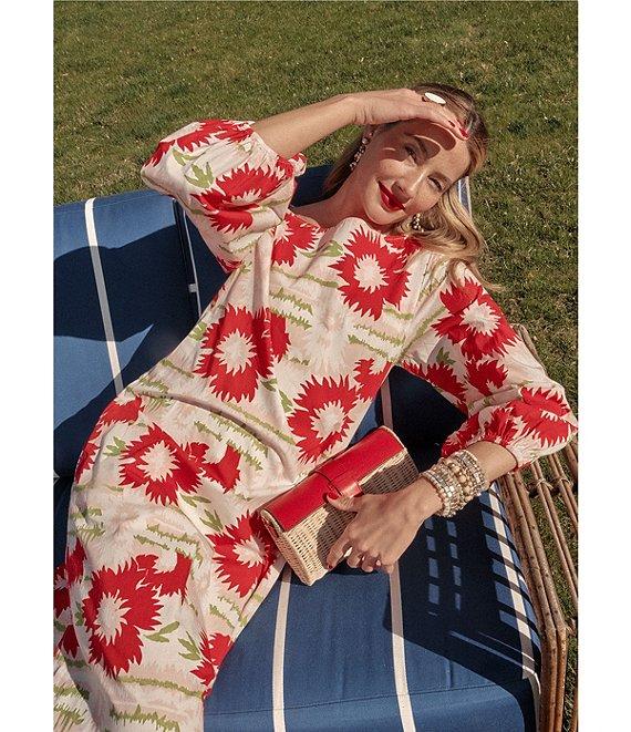 FRANCES VALENTINE Minnow Dahlia Burst Print Boat Neck Bracelet Puff Sleeve Maxi Dress Product Image