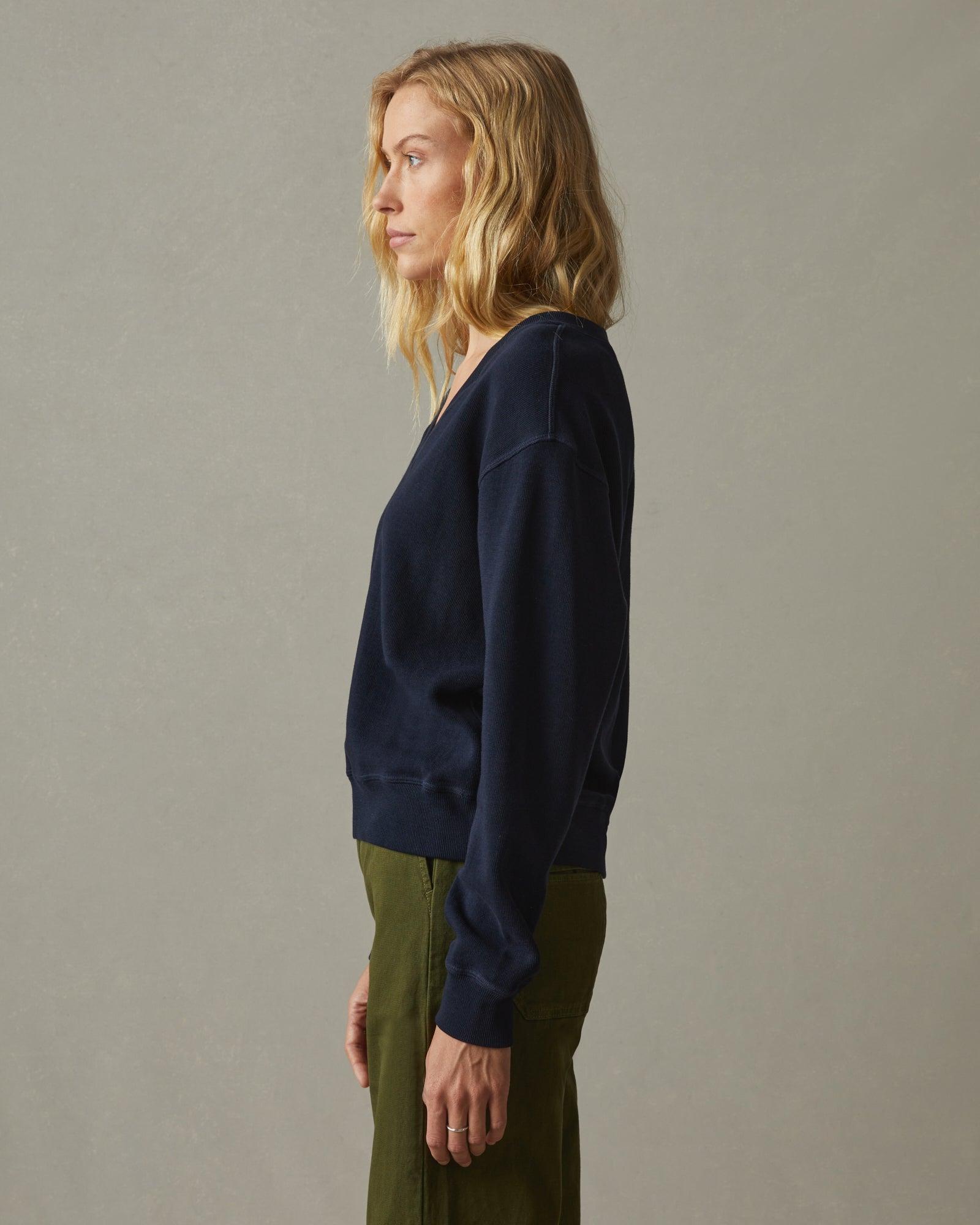 Women's Cotton V-Neck Sweater - Dress Navy Female Product Image