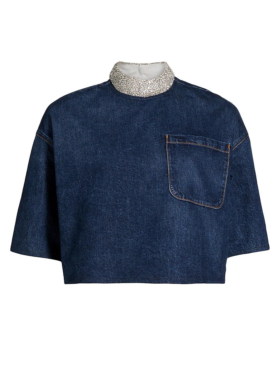 Womens Ex T Embellished Denim Crop T-Shirt Product Image