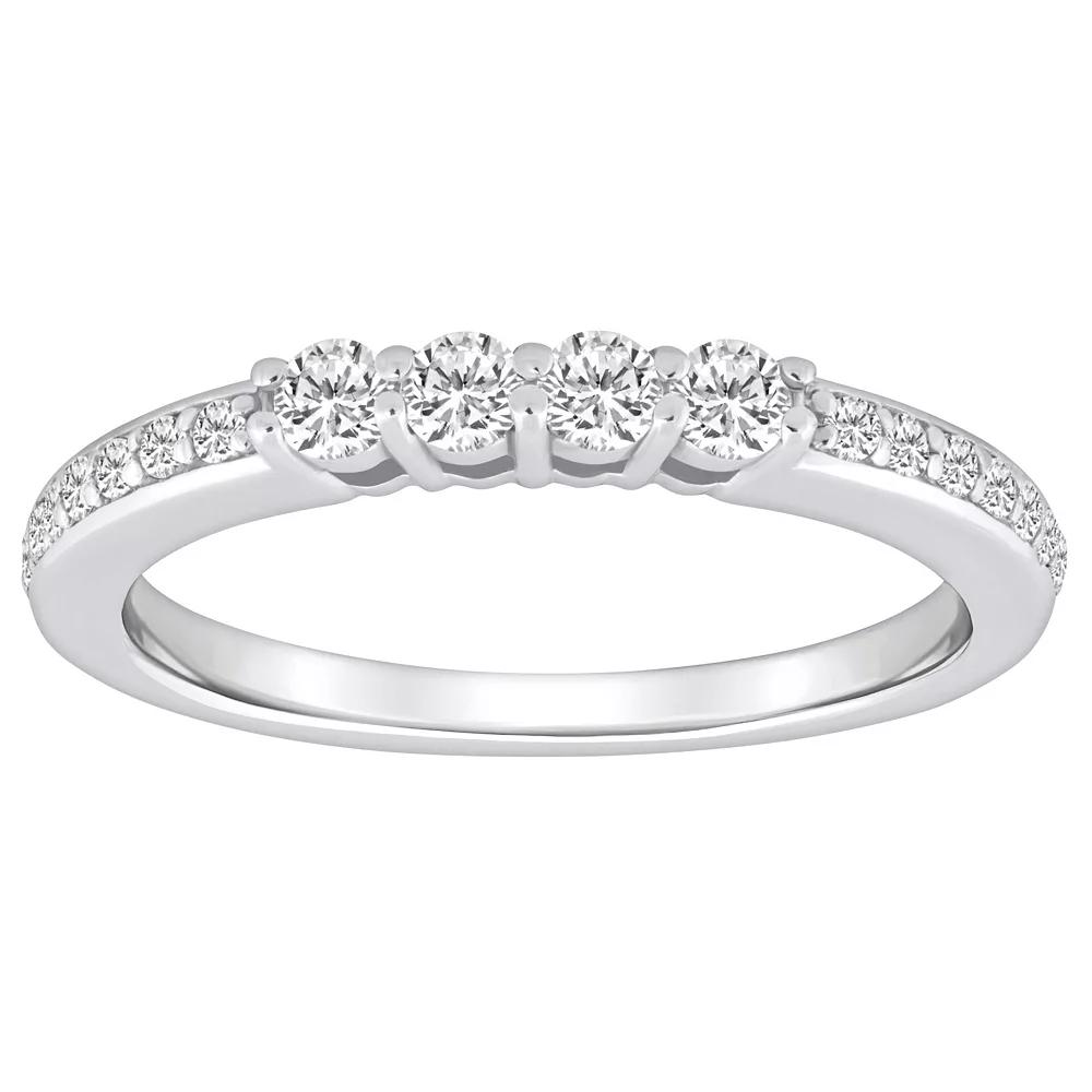 Alyson Layne 14k Gold 3/8 Carat T.W. Diamond 4-Stone & Pave Band Wedding Ring, Womens 14k White Gold Product Image