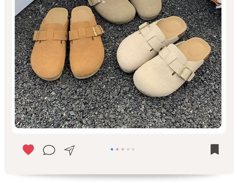 Platform Plain Buckled Faux Suede Mules Product Image