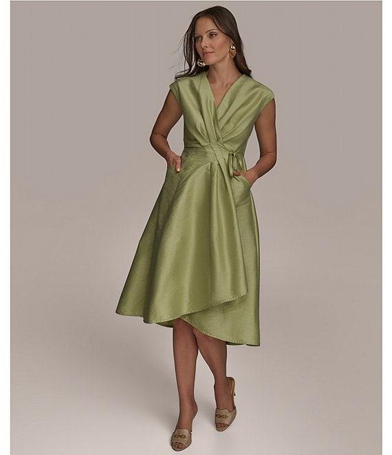 Donna Karan Cap Sleeve V-Neck Organza Wrap Dress Product Image