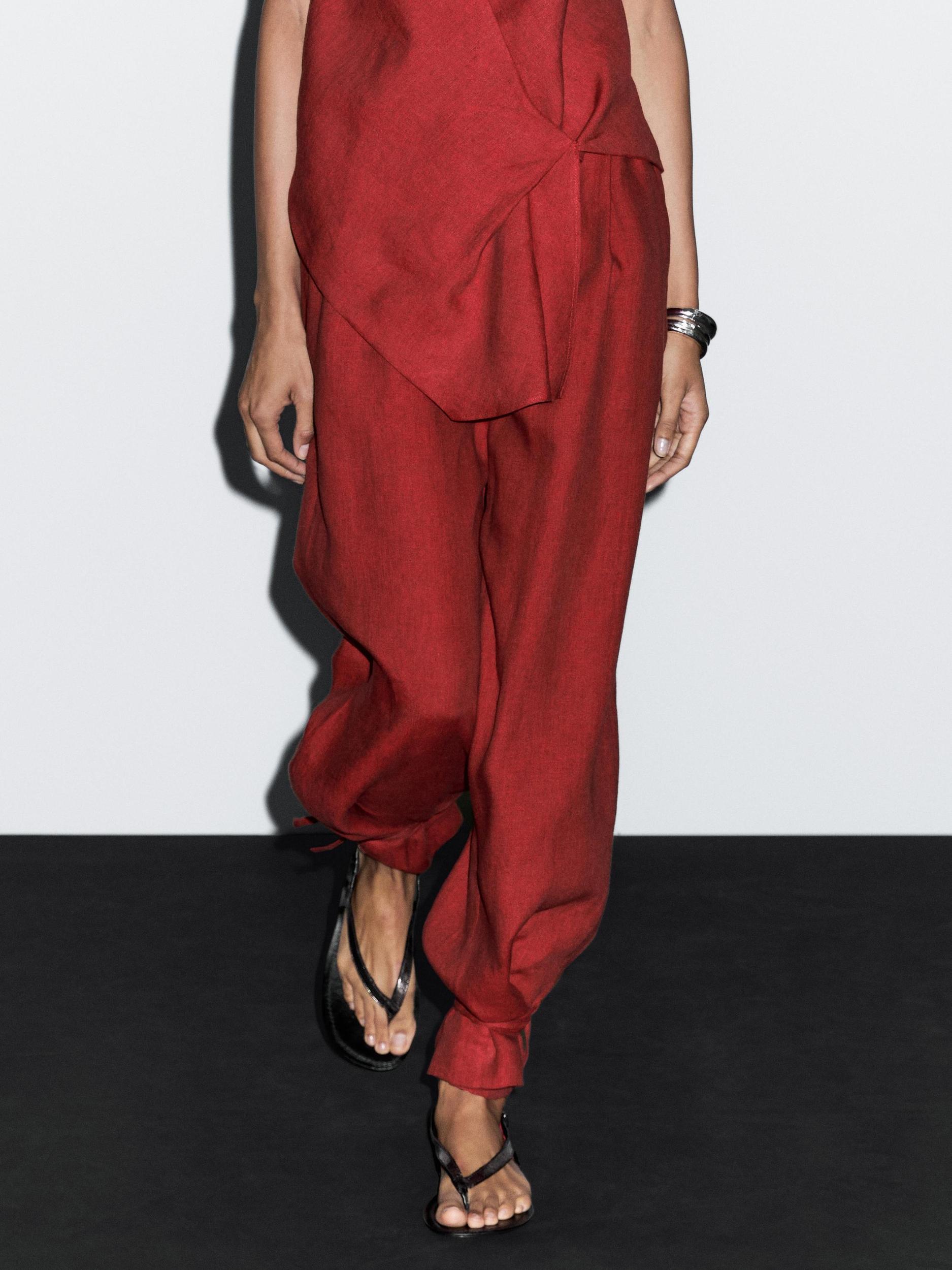 100% linen trousers with bow detail Product Image