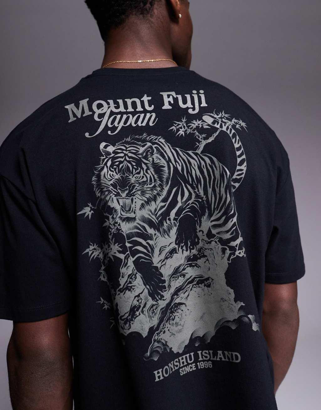 ASOS DESIGN boxy oversized t-shirt with dragon graphic in black Product Image