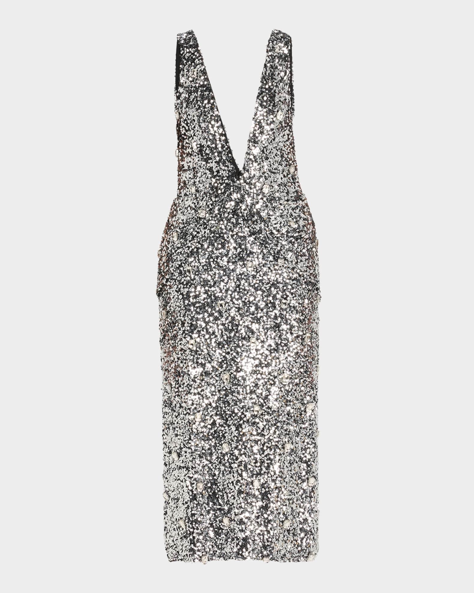 Santha Plunging Draped Sequin Midi Dress Product Image