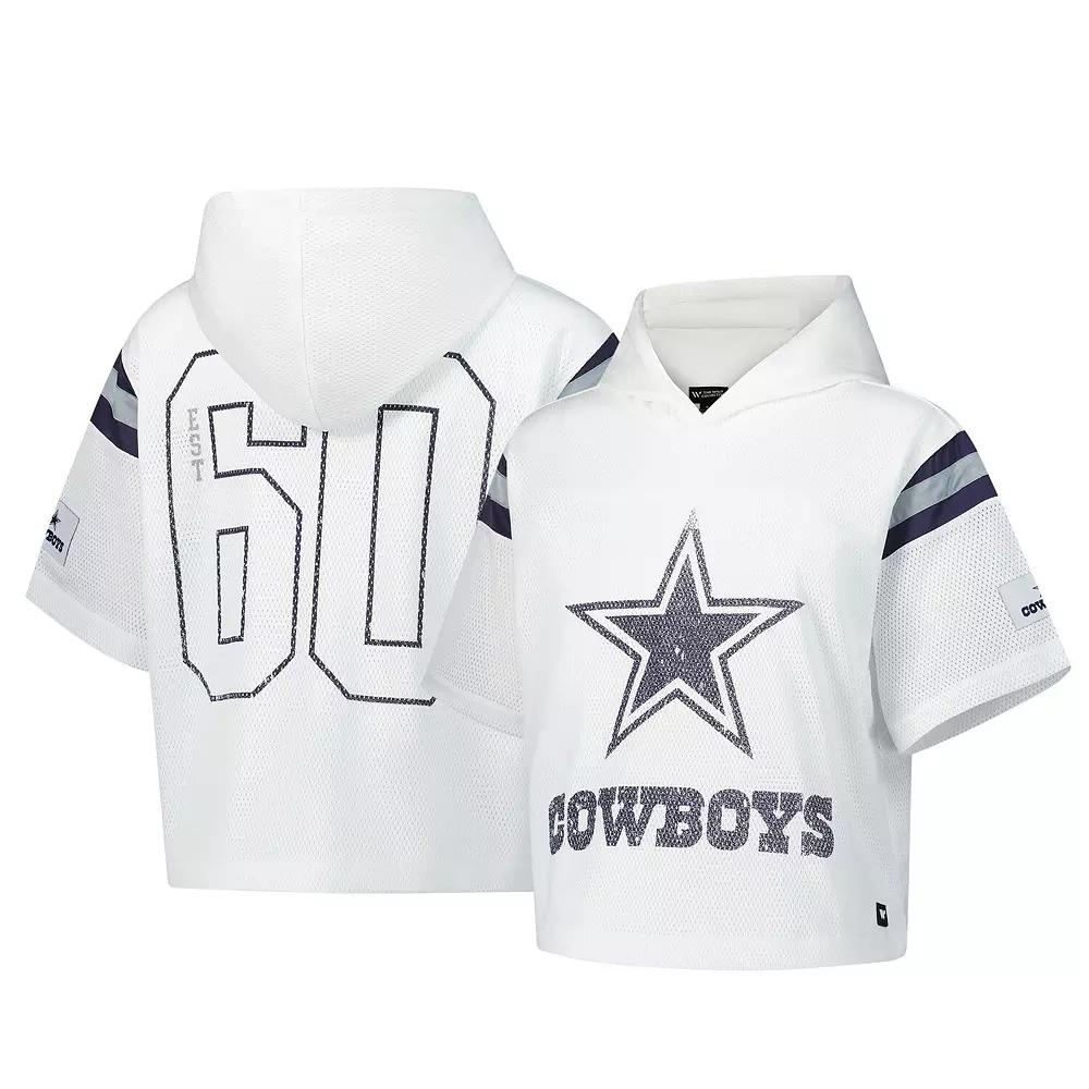 Women's The Wild Collective White Dallas Cowboys Mesh Short Sleeve Hoodie T-Shirt,  Product Image