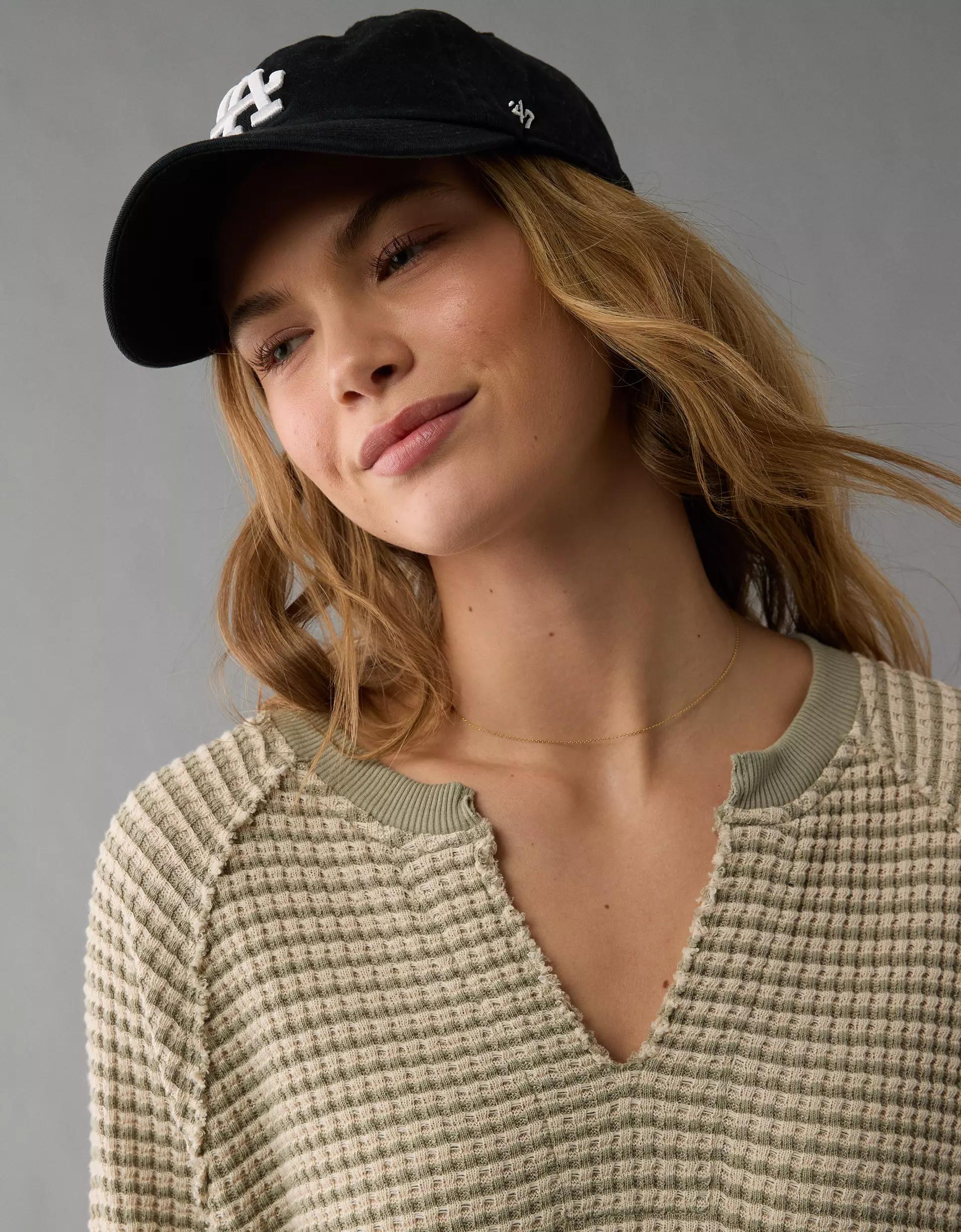 AE Big Hug Notch Neck Waffle Sweatshirt Product Image