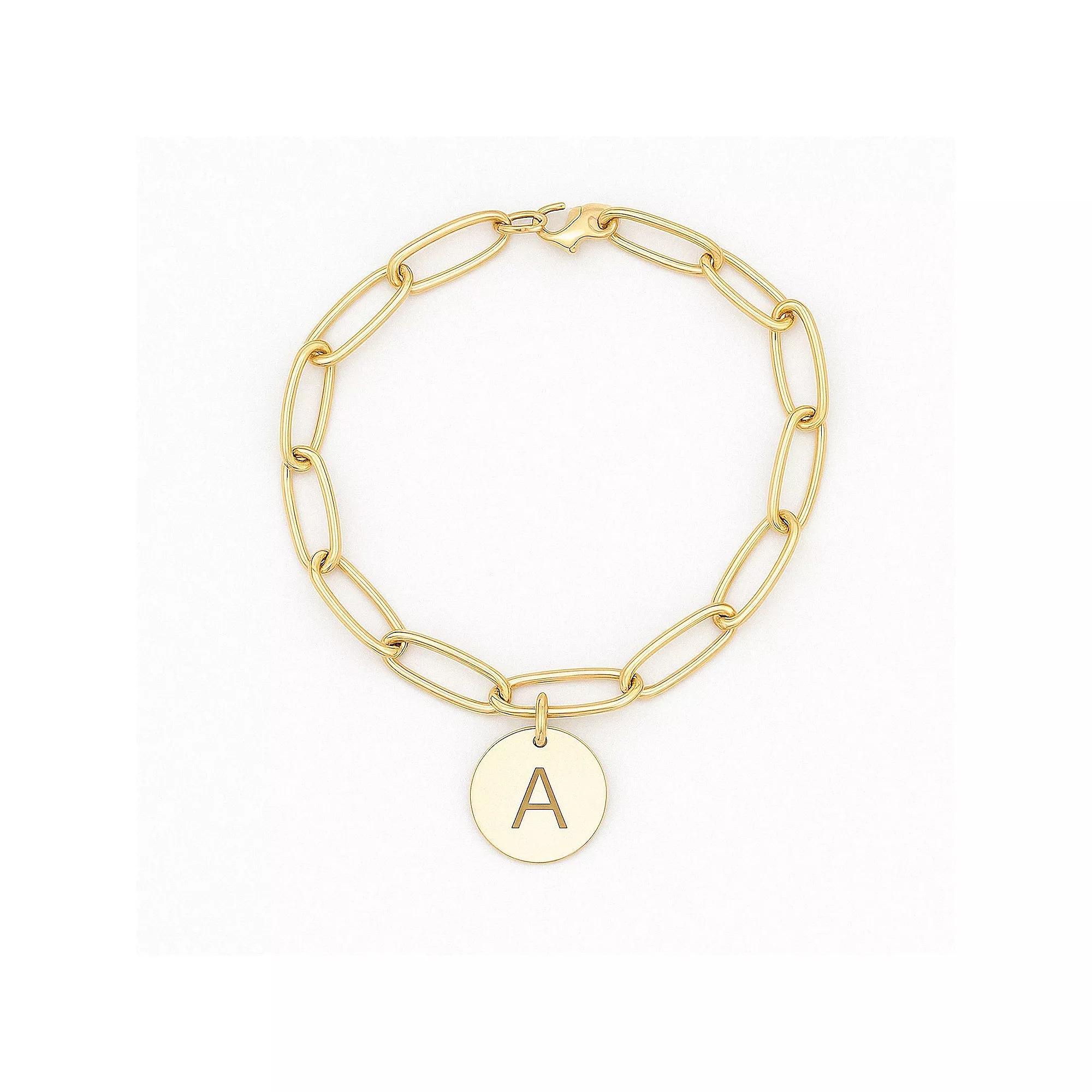 Meshmerise 18K Gold Over Silver Initial Disc Link Bracelet, Women's, Size: 6-7" ADJ, Gold Tone A Product Image