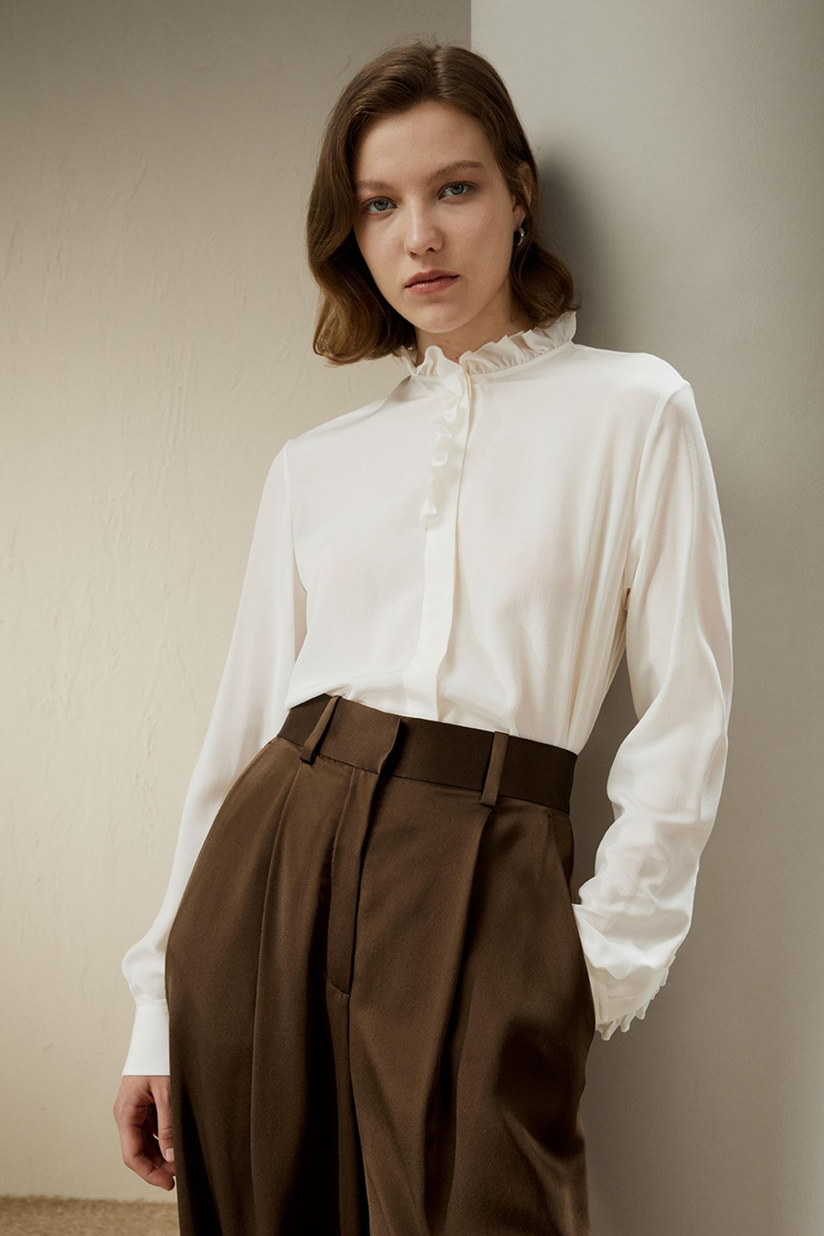 Crêpe de Chine Blouse with Ruffle Edge Product Image