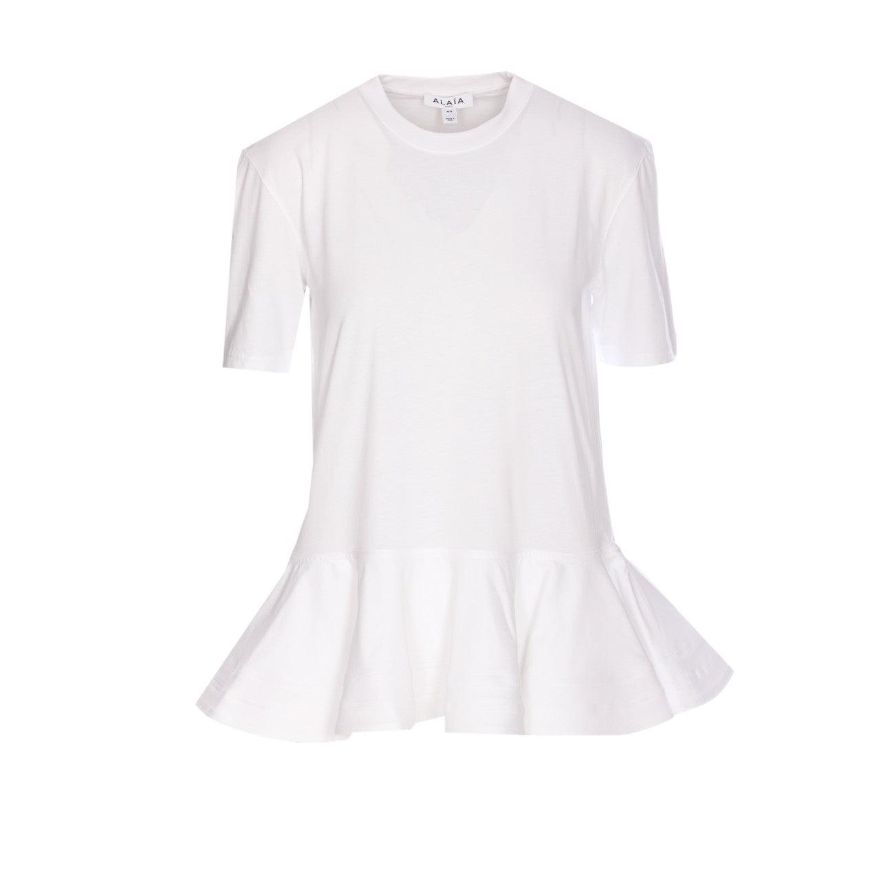 ALAÏA Oversized Poplin-trimmed Cotton-jersey Peplum T-shirt In White Product Image