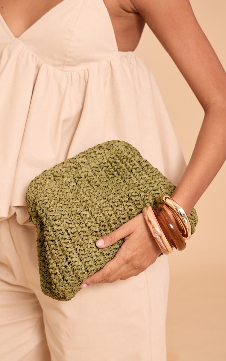 Olive Raffia Slouchy Clutch Product Image