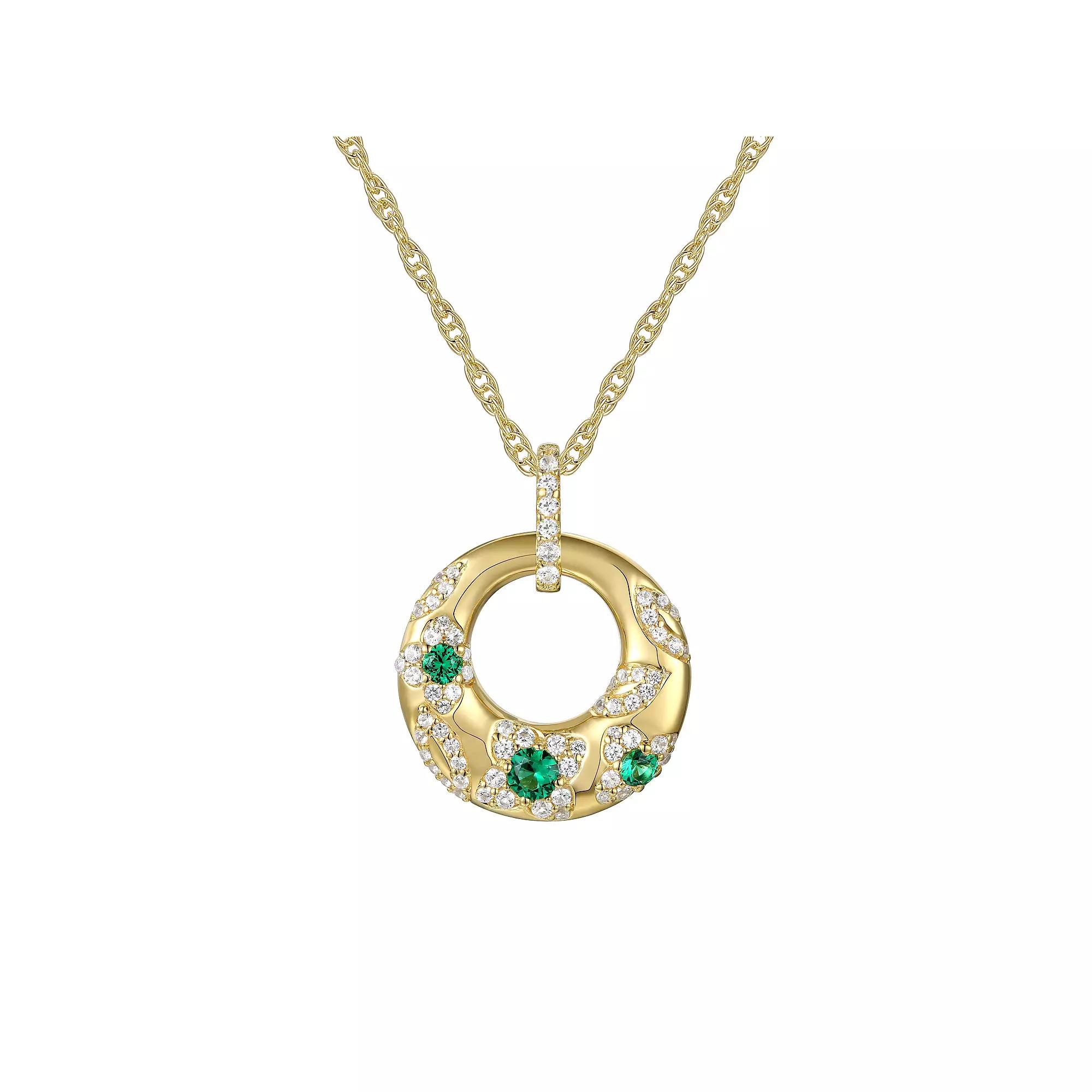 14k Gold Over Silver Lab-Created Emerald & White Sapphire Pendant Necklace, Women's, Size: 18", Gold Tone Product Image