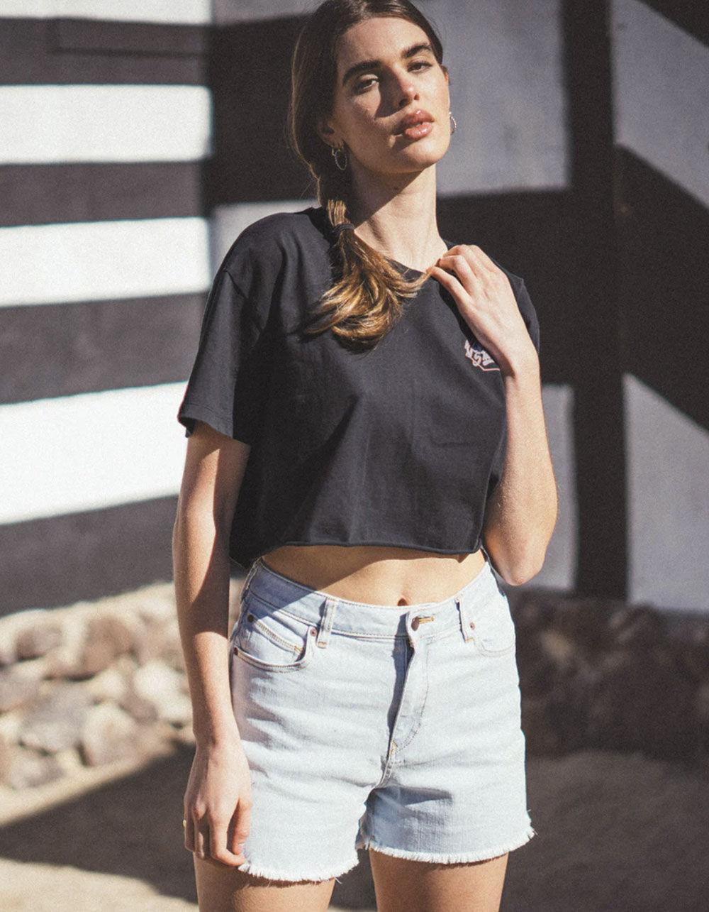 VOLCOM Just A Trim Womens Crop Tee - BLACK Product Image