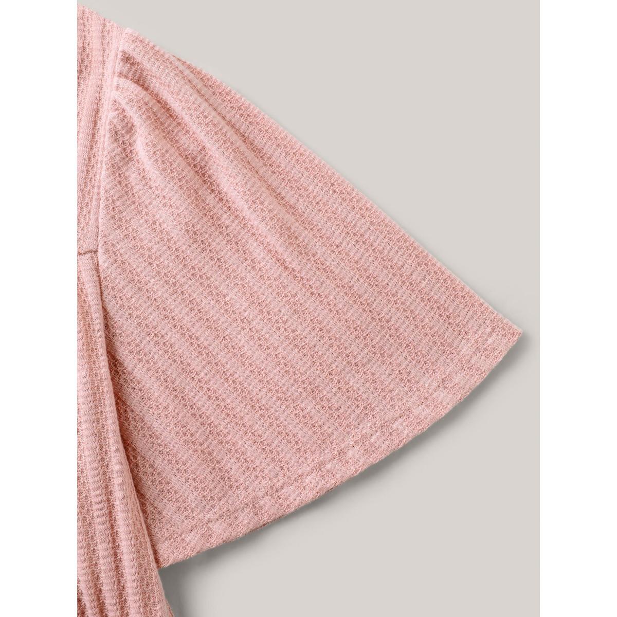 Plus Size Waffle Lotus Leaf Sleeve Flowy T-Shirt Nudepink Women Texture V-neck Loose Everyday-Casual T-shirts BloomChic 10/M Product Image