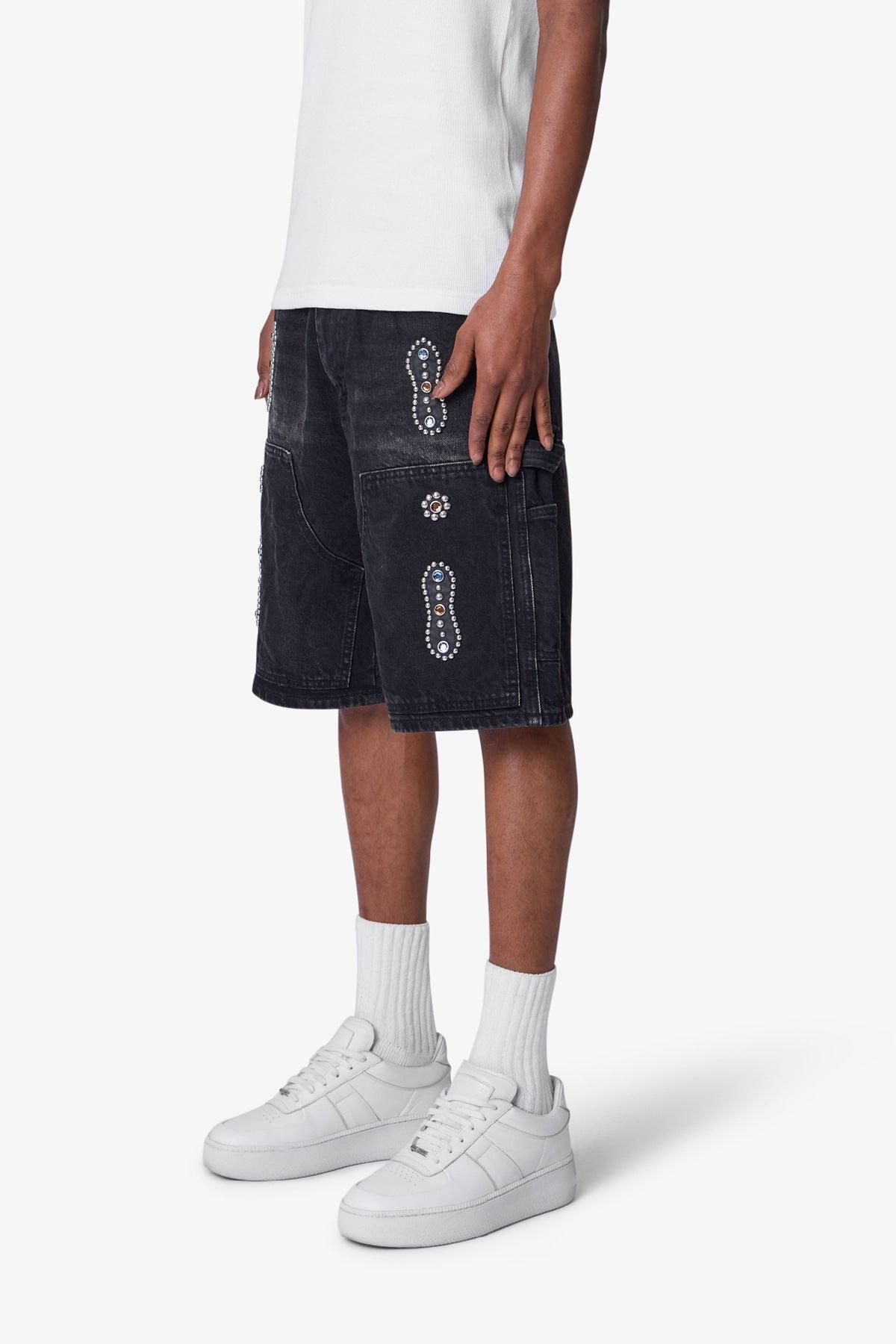 Western Jewel Denim Shorts - Washed Black Product Image
