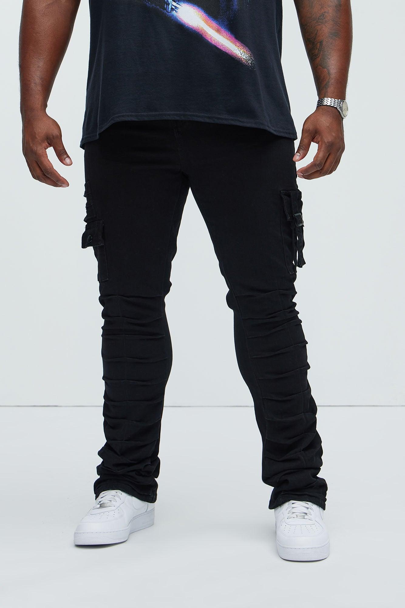 Step In Ruched Skinny Flare Cargo Jeans - Black Product Image