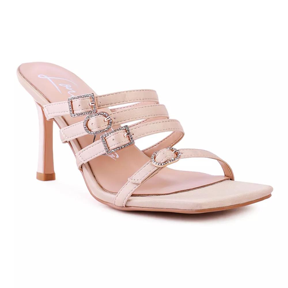 London Rag Leopard Printed Diamante Buckle Women's Heeled Sandals, Size: 7, Beige Product Image