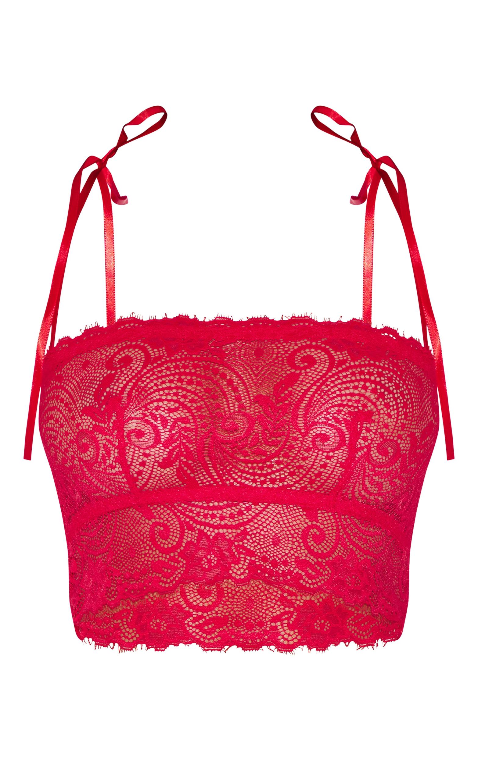 Red Lace Tie Strap Bralette Product Image