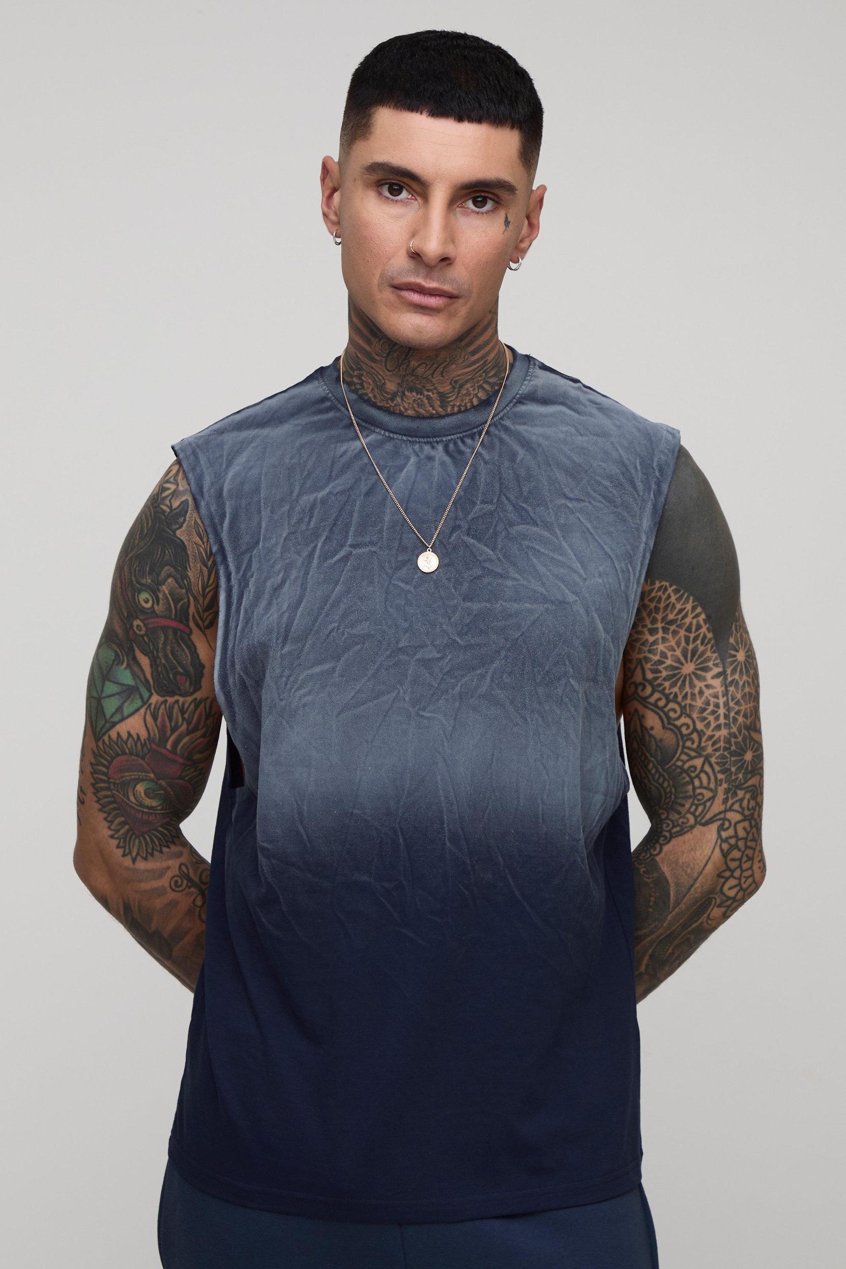 Tall Regular Fit Drop Armhole Spray Wash Tank | boohooMAN USA Product Image