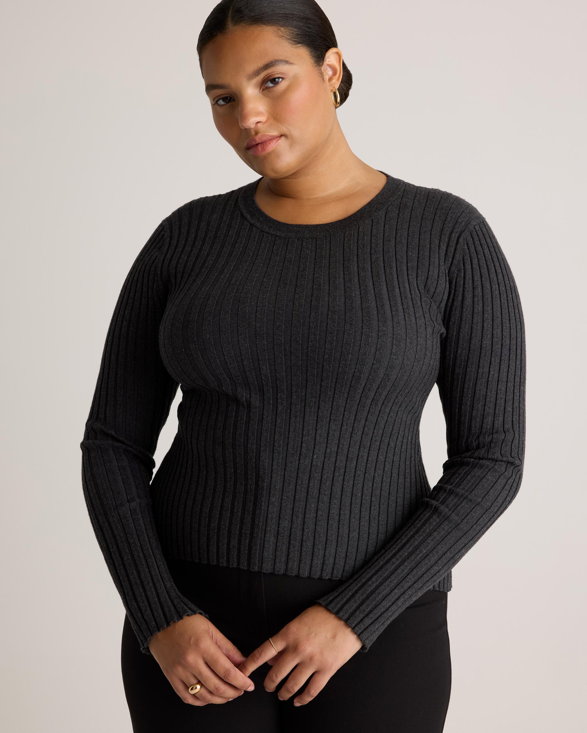 Quince | Women's Cotton Cashmere Ribbed Long Sleeve Sweater Product Image