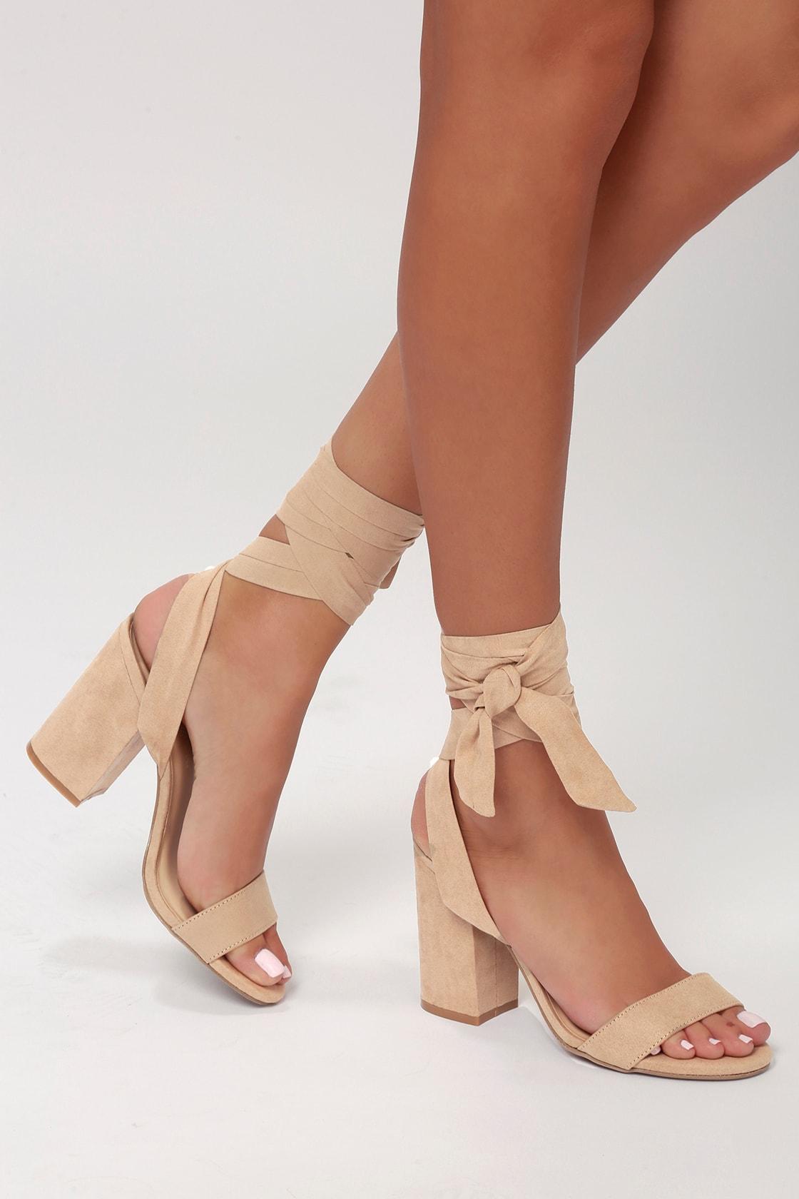 Alta Light Nude Suede Lace-Up Heels Product Image