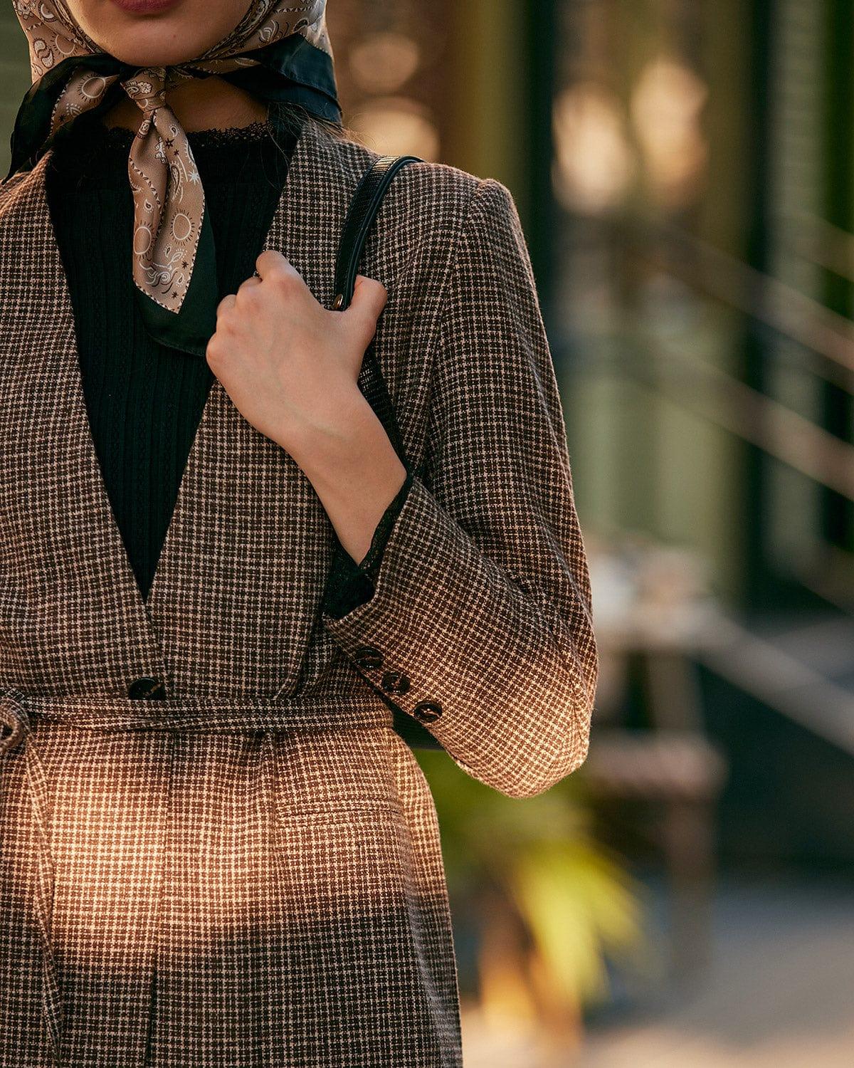 The V Neck Plaid Single Button Blazer Female Product Image