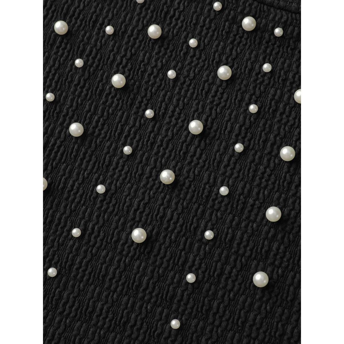 Plus Size Beaded Round Neck Solid Sweatshirt Women Black Party&Cocktail Round Neck Party Sweatshirts BloomChic 14-16/1X Product Image