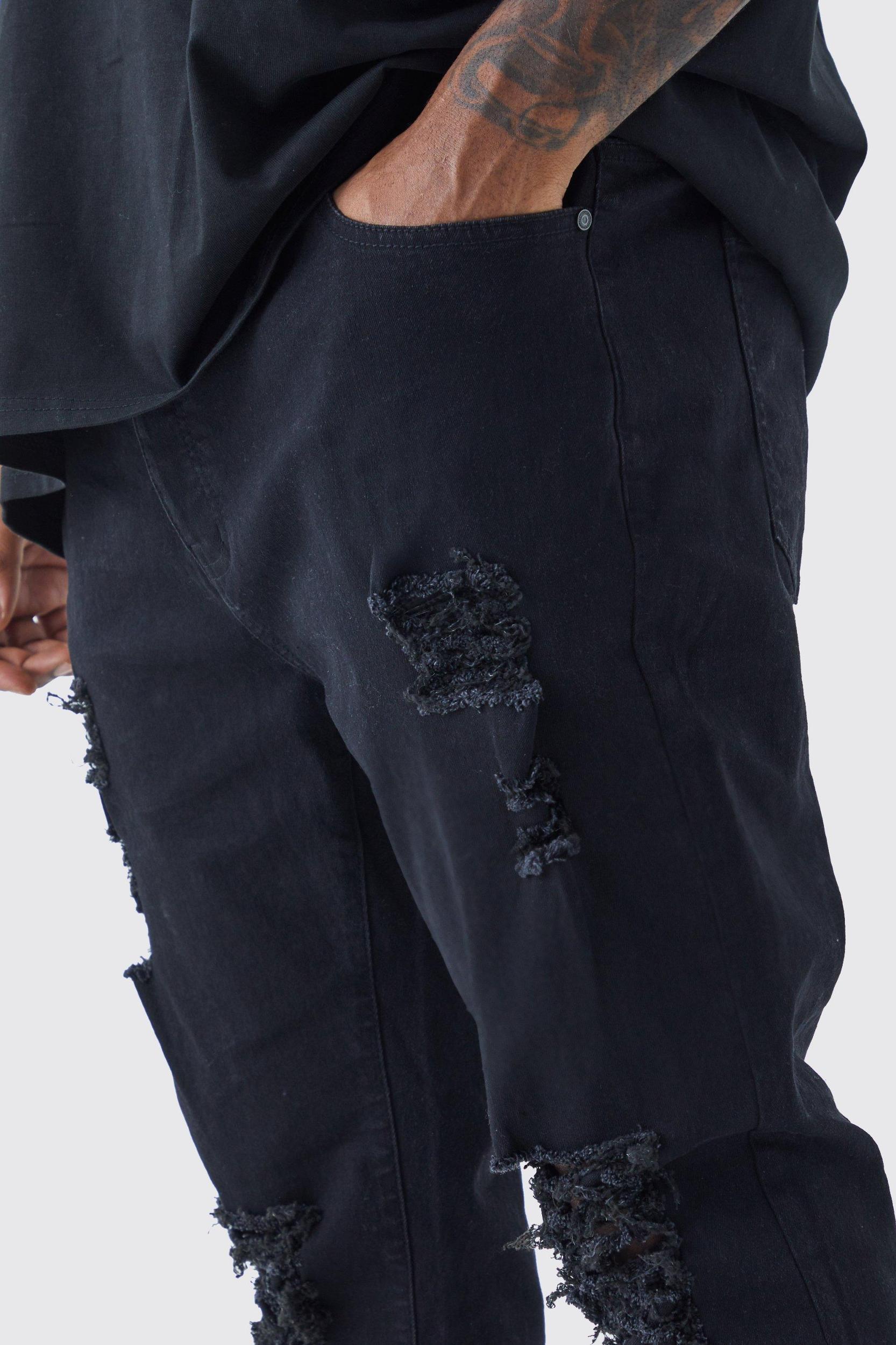 Plus Skinny Jeans With All Over Rips | boohooMAN USA Product Image