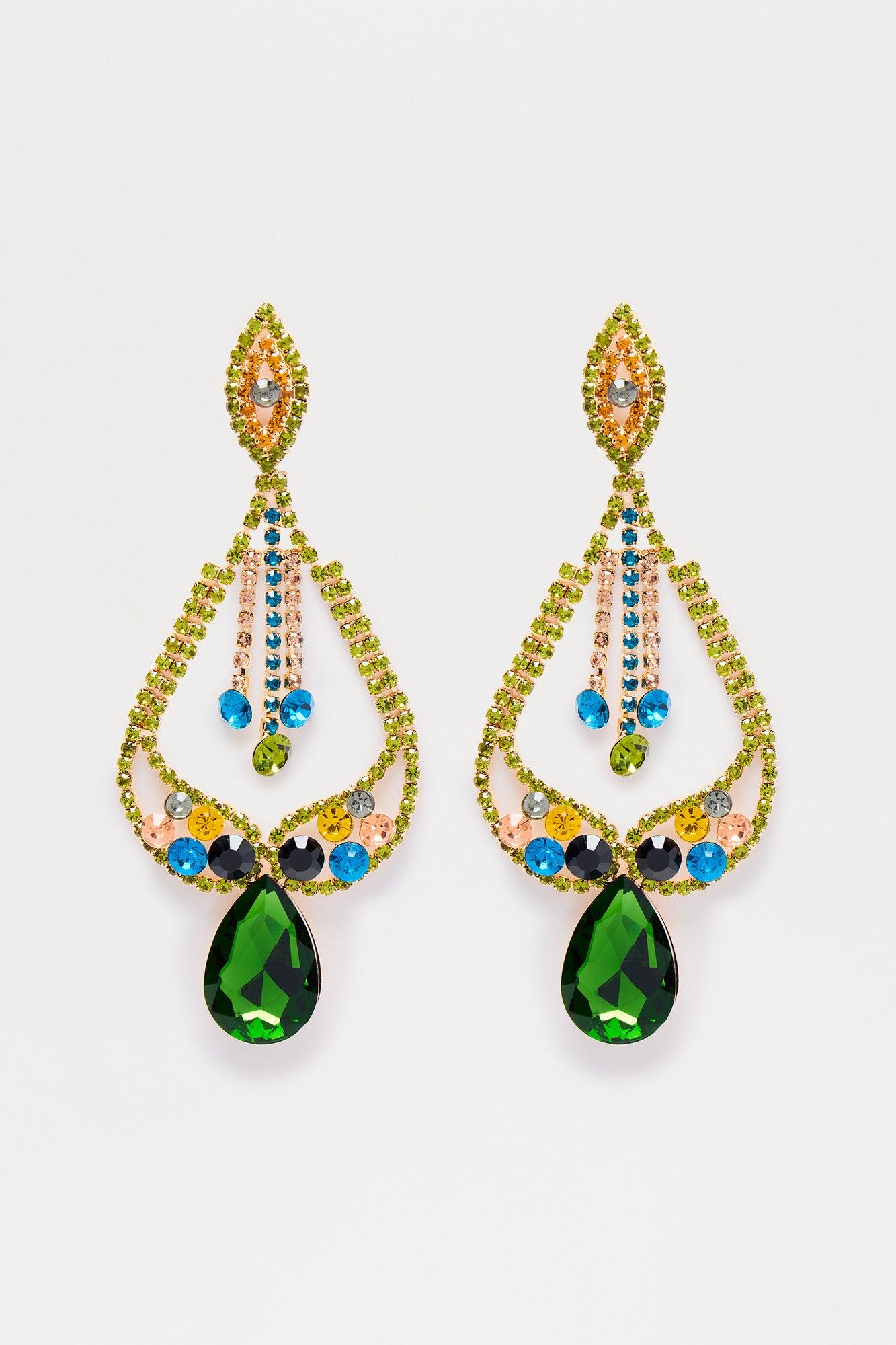 Shades Of Green Embellished Drop Earrings - Green/combo Female Product Image