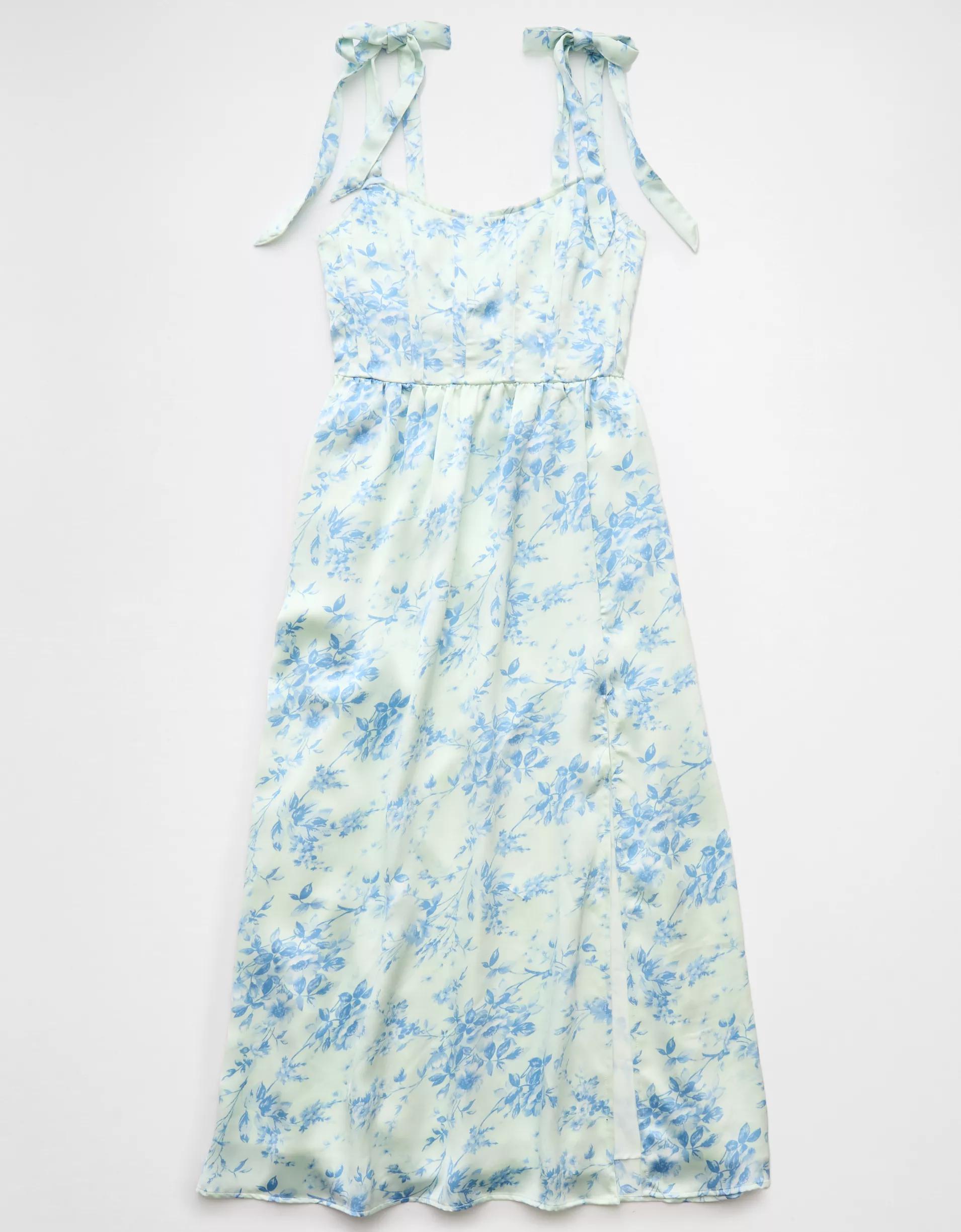 AE Corset Tie Strap Floral Midi Dress Product Image