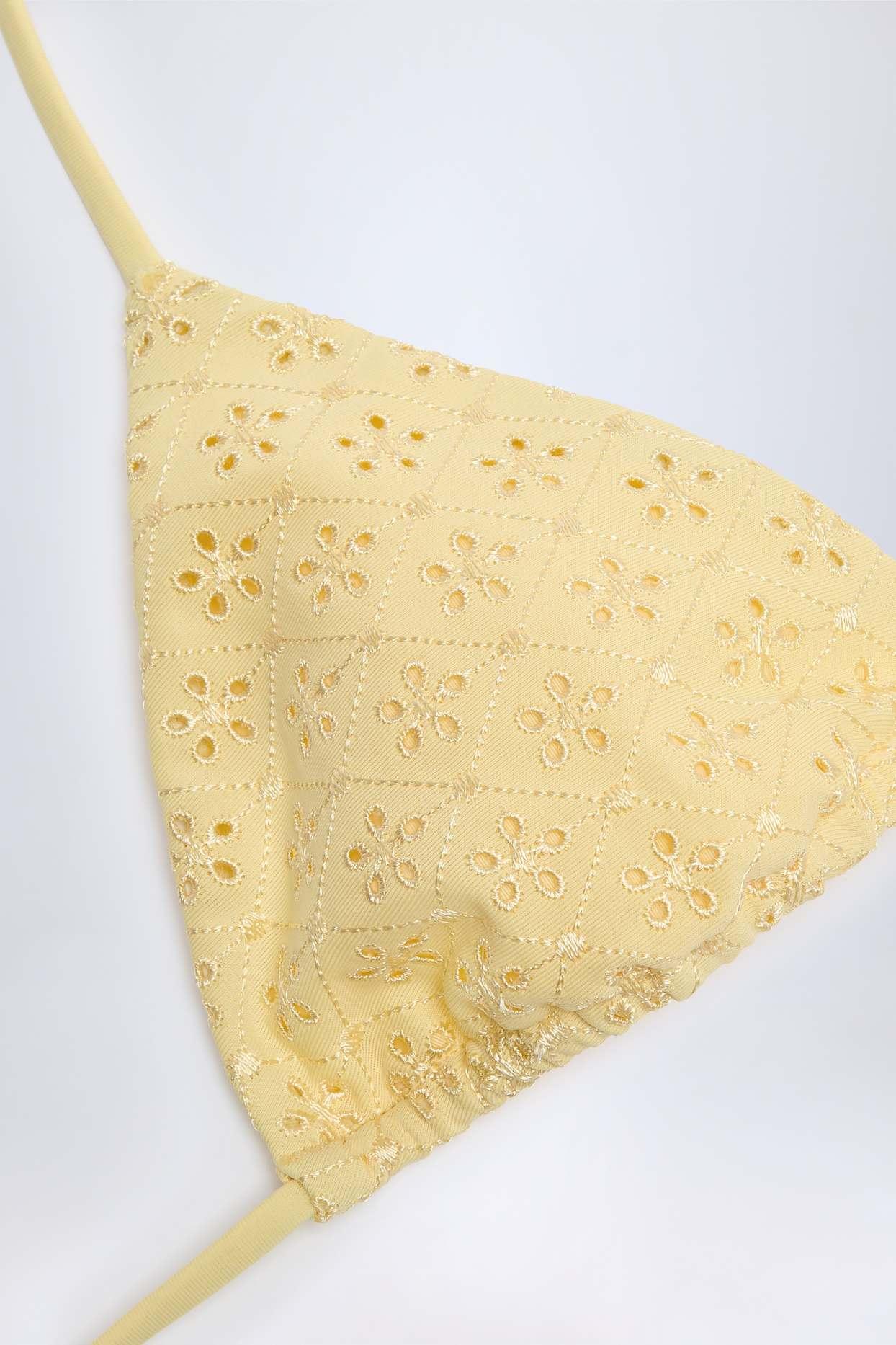 Broderie Anglaise Triangle Bikini Top in Lemon Yellow Product Image