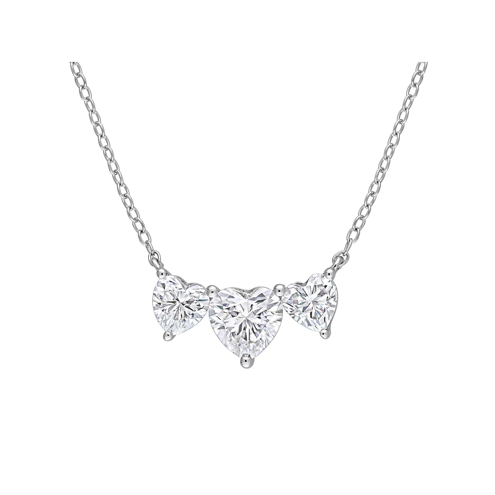 Stella Grace Sterling Silver 2 Carat T.W. Lab-Created Moissanite Triple Heart Necklace, Women's, Size: 17" Product Image